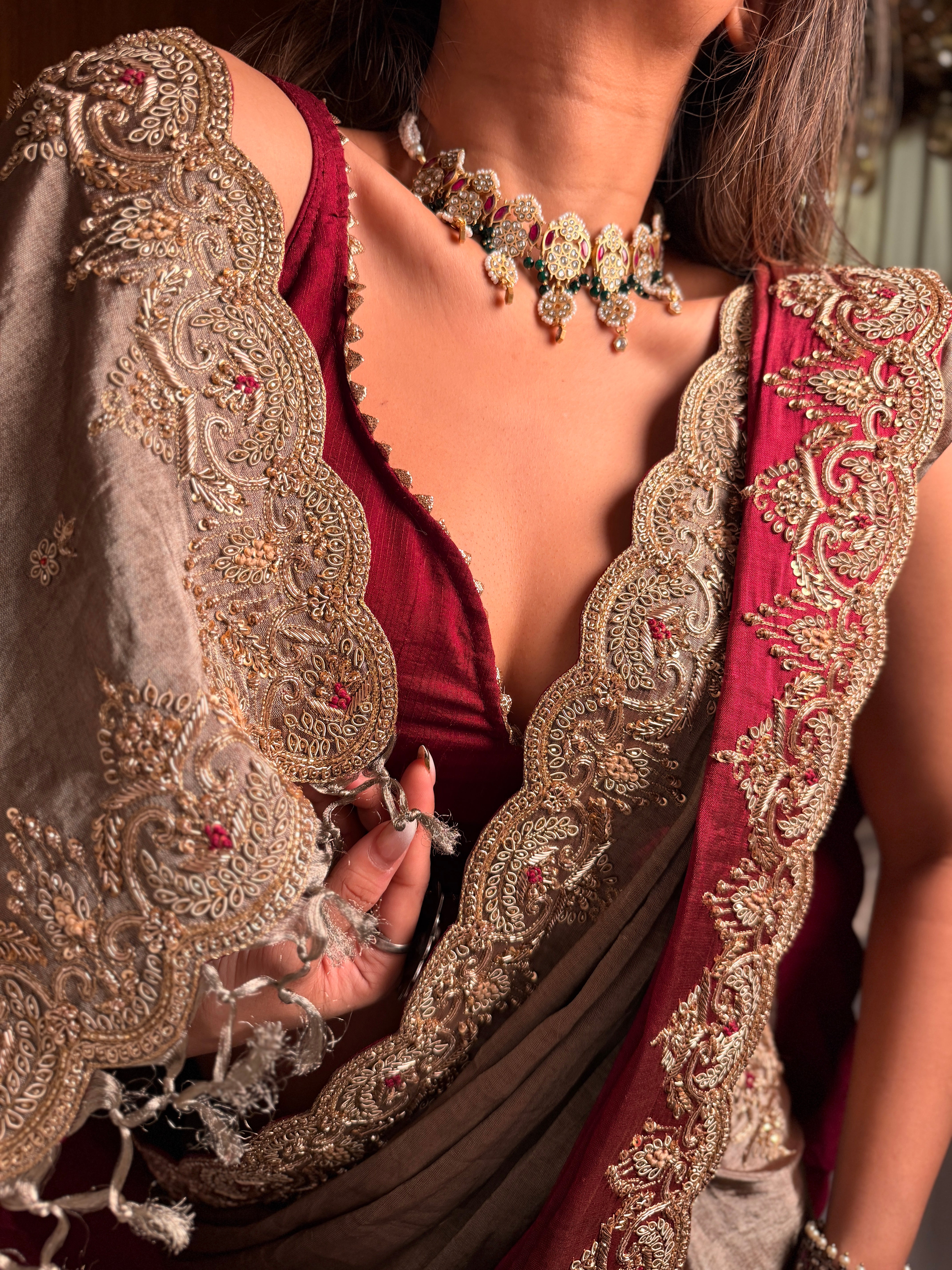 Abroo classic Tissue Zardosi Saree