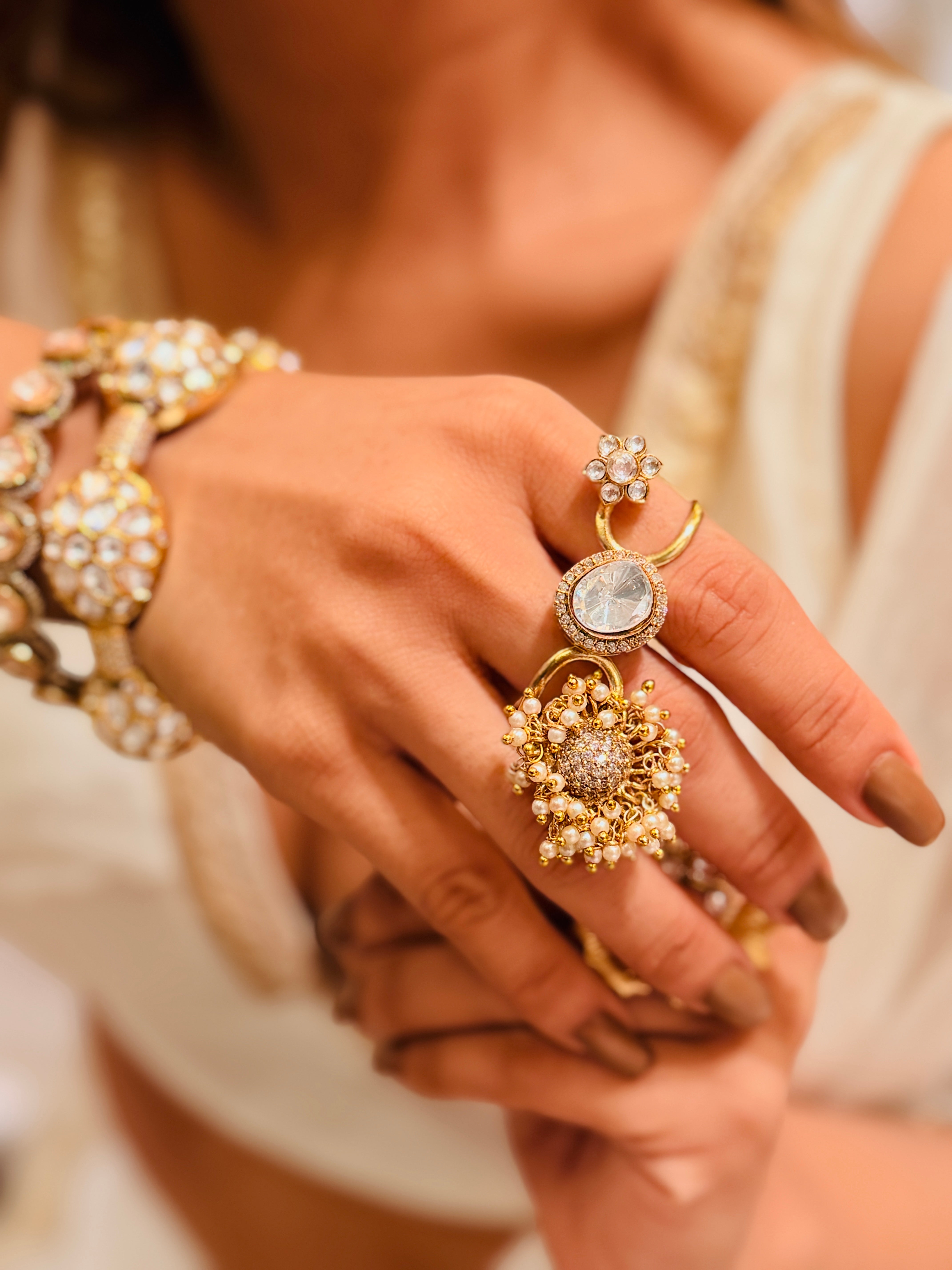 Polki lehriya Dual  finger Ring