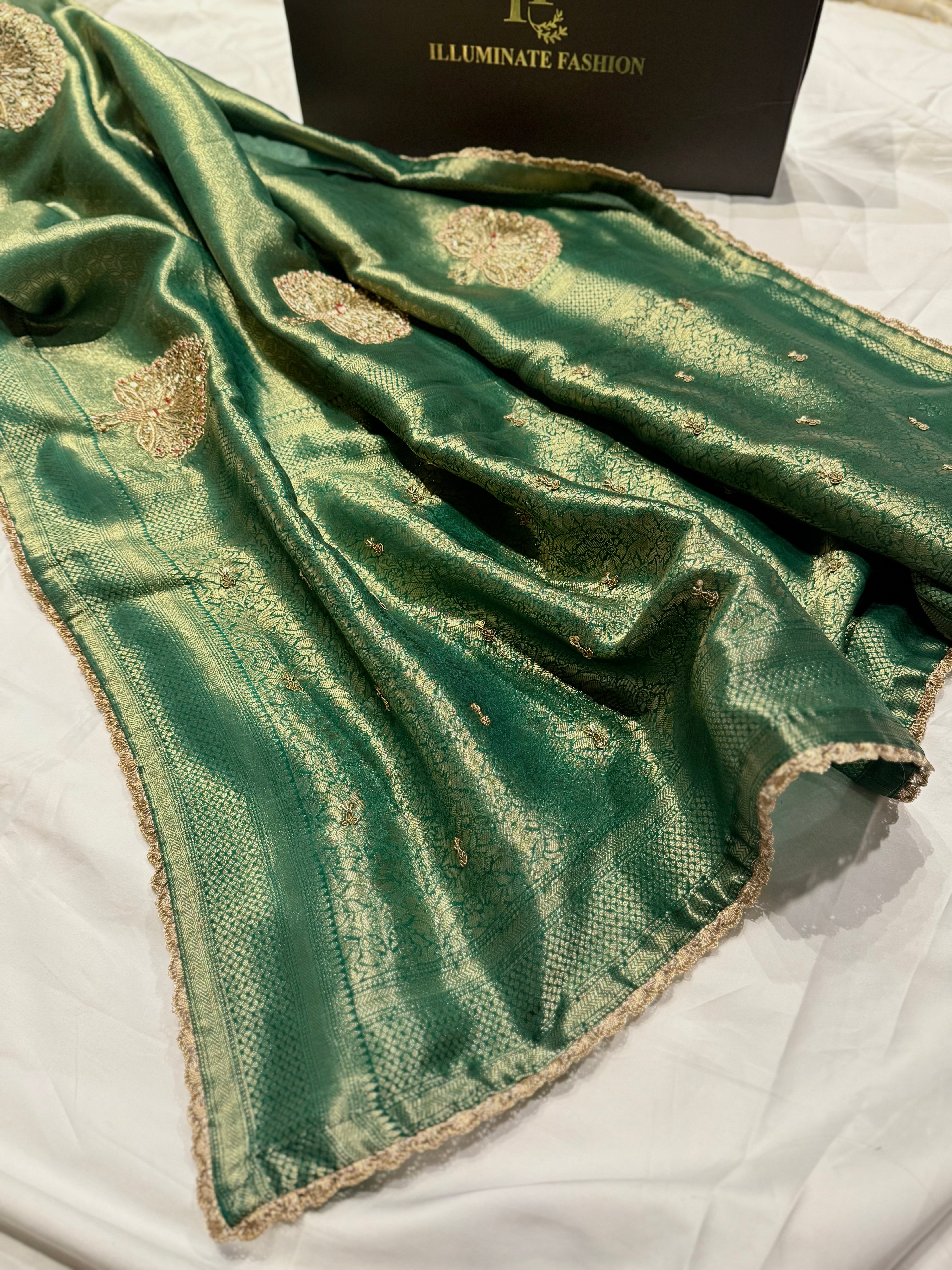 Zardosi peacock motif brocade silk saree
