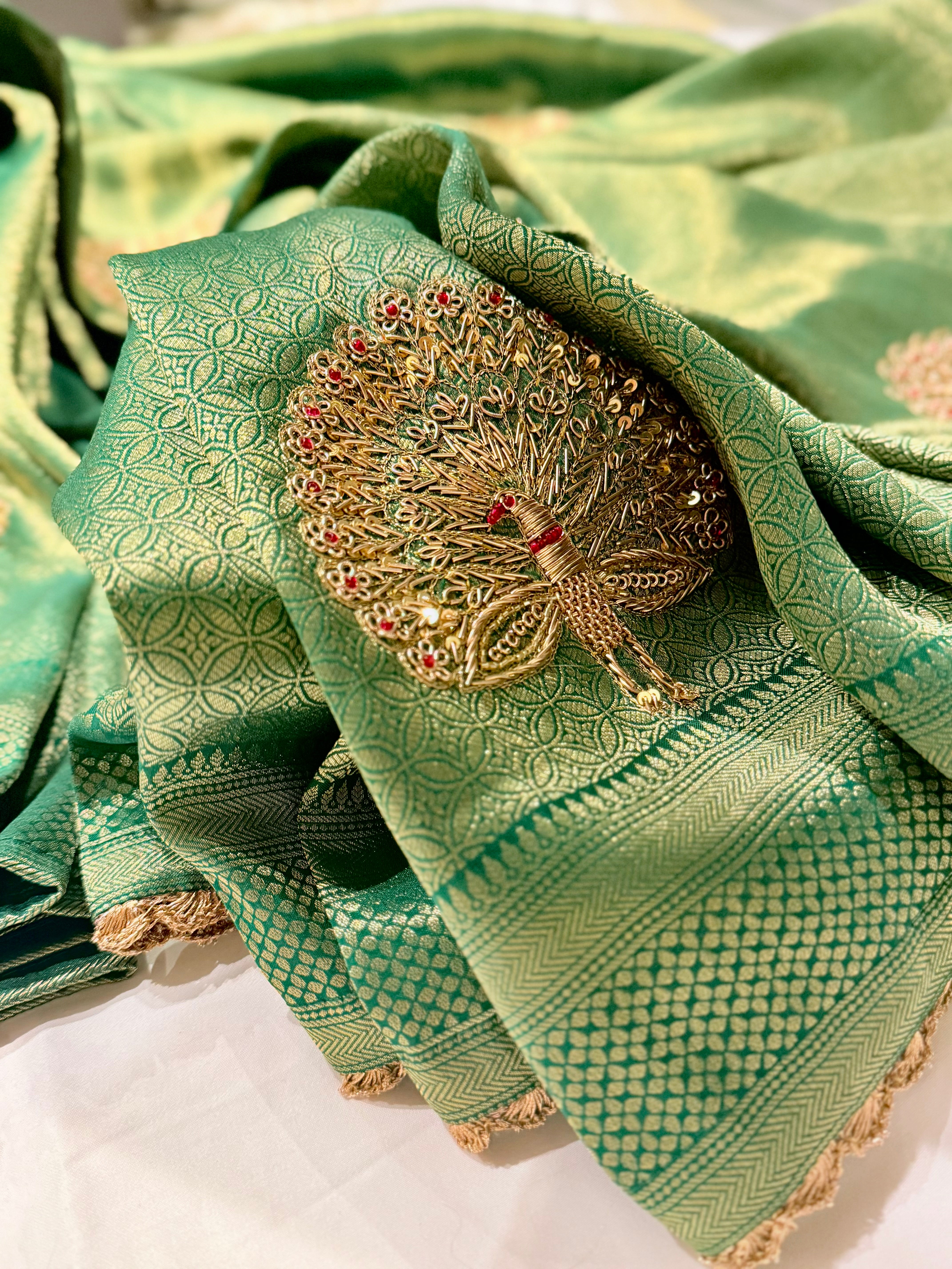 Zardosi peacock motif brocade silk saree