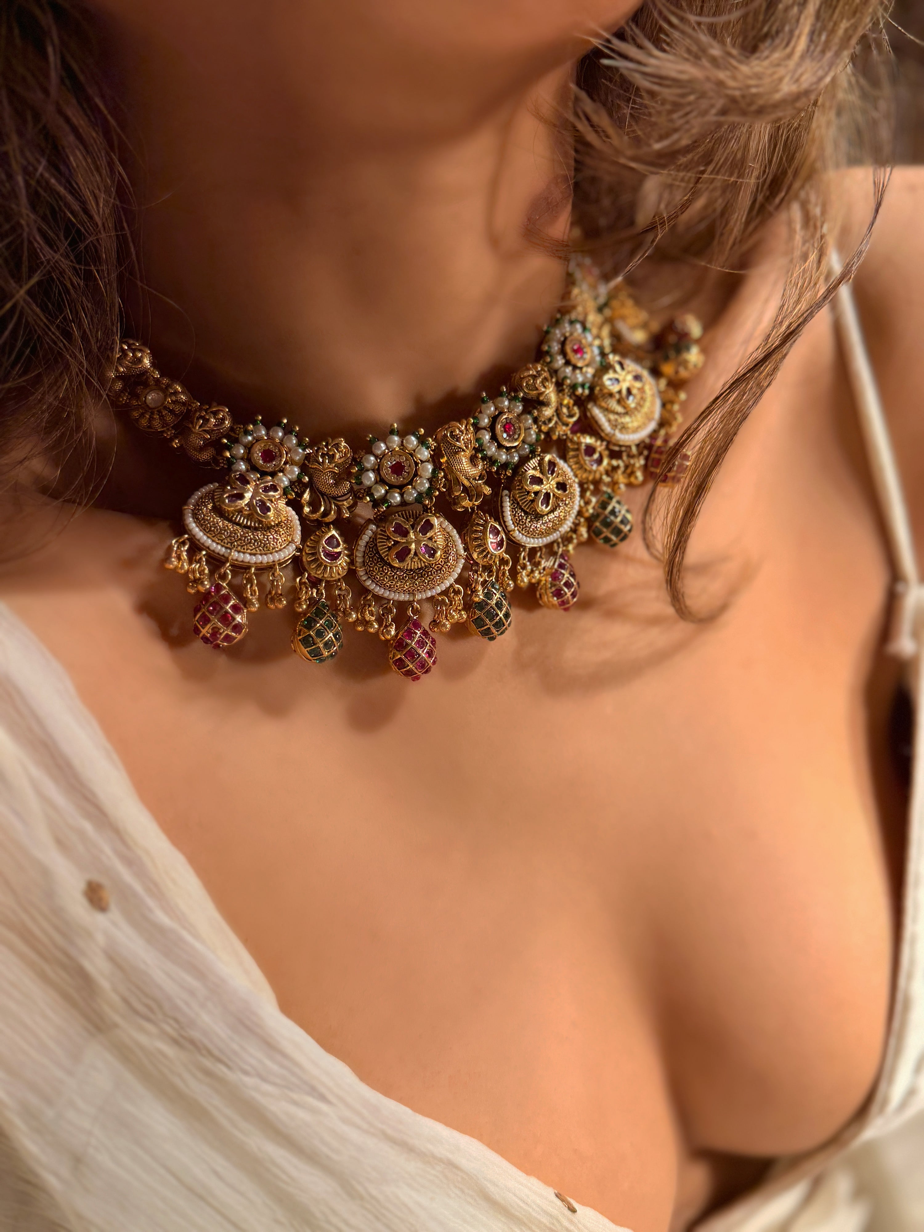 Trina antique gold plated Rajwadi Necklace