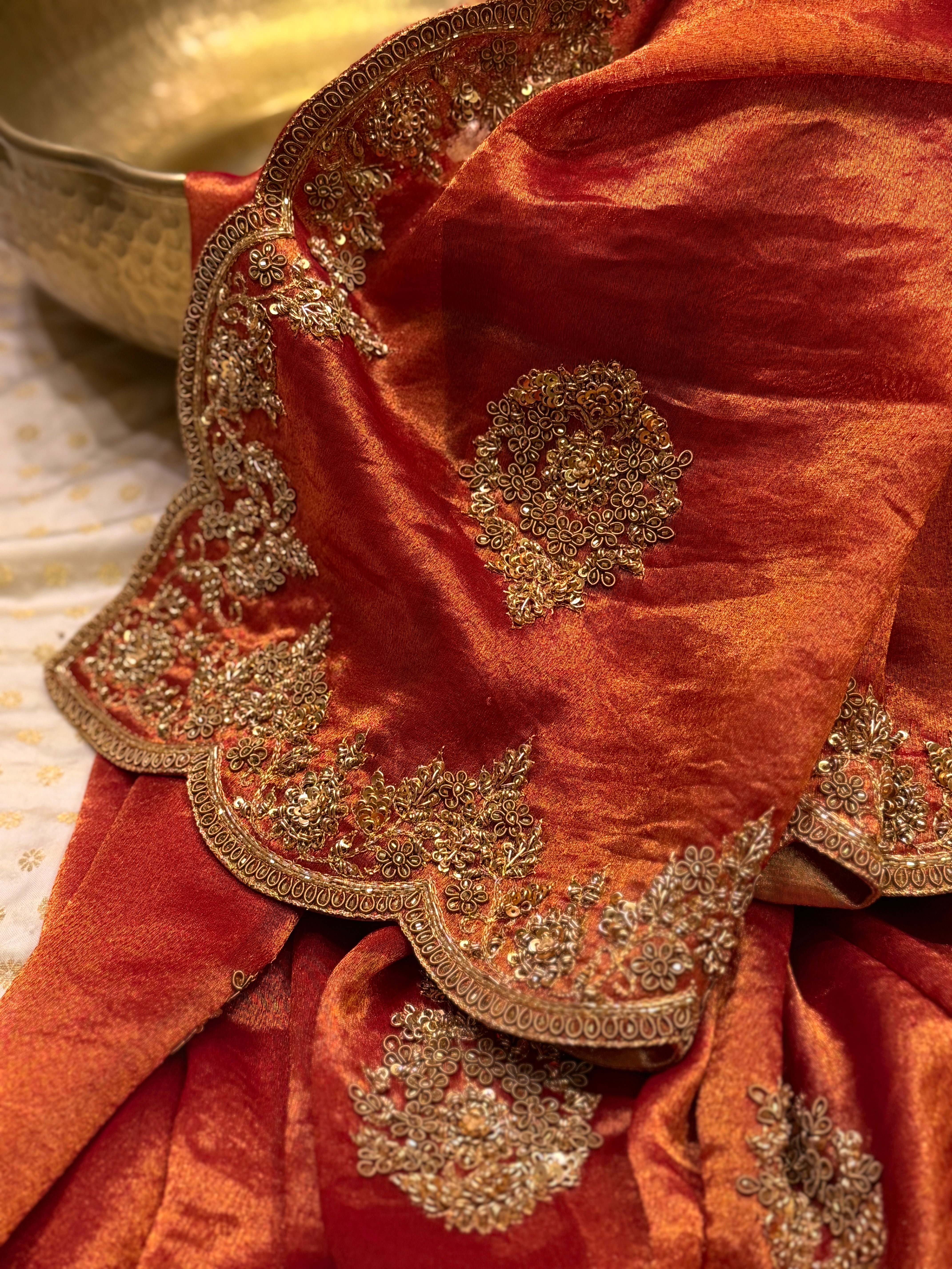 Tissue Golden Rust Saree