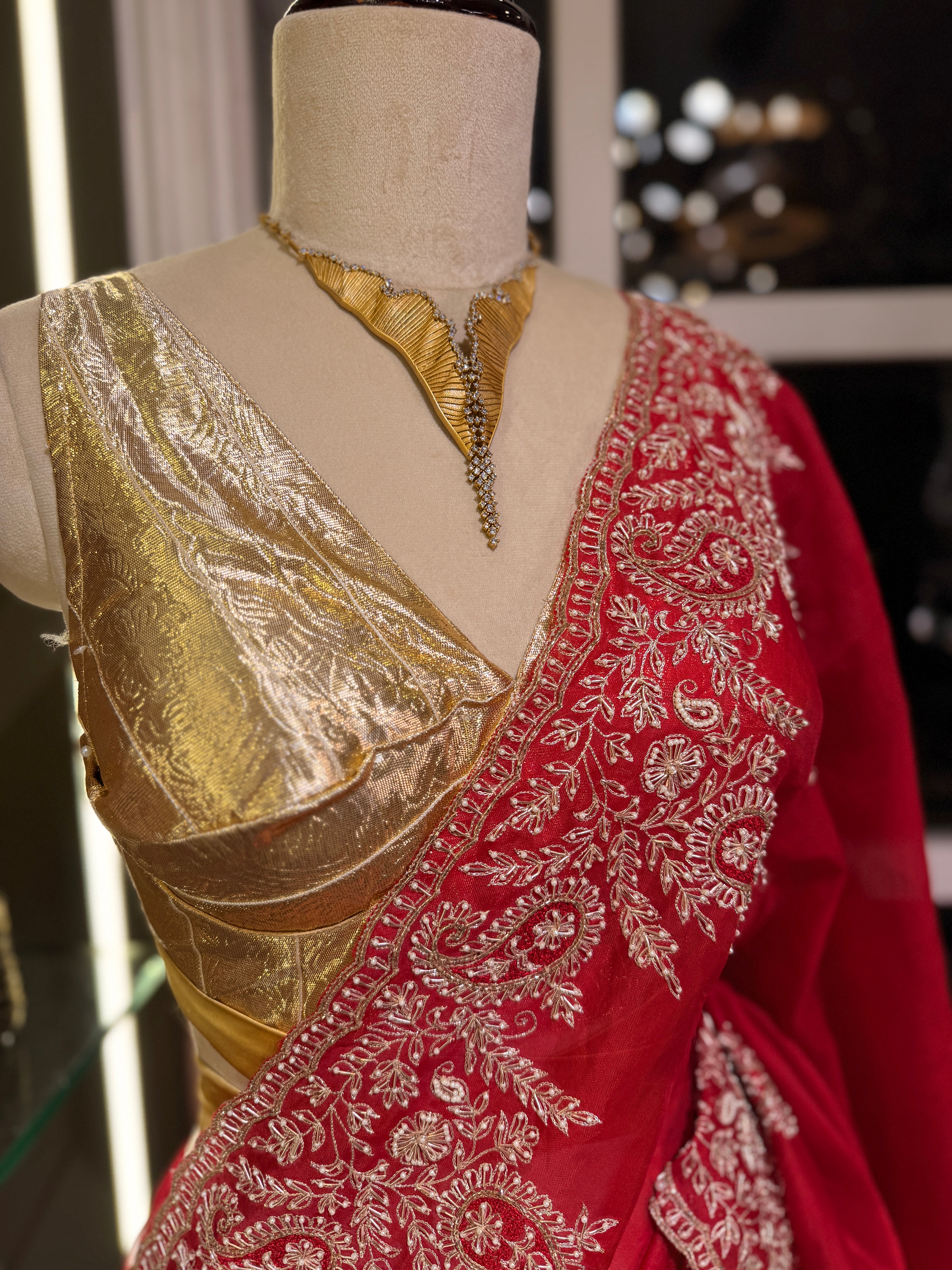 Mango Butta Red Pure Organza saree