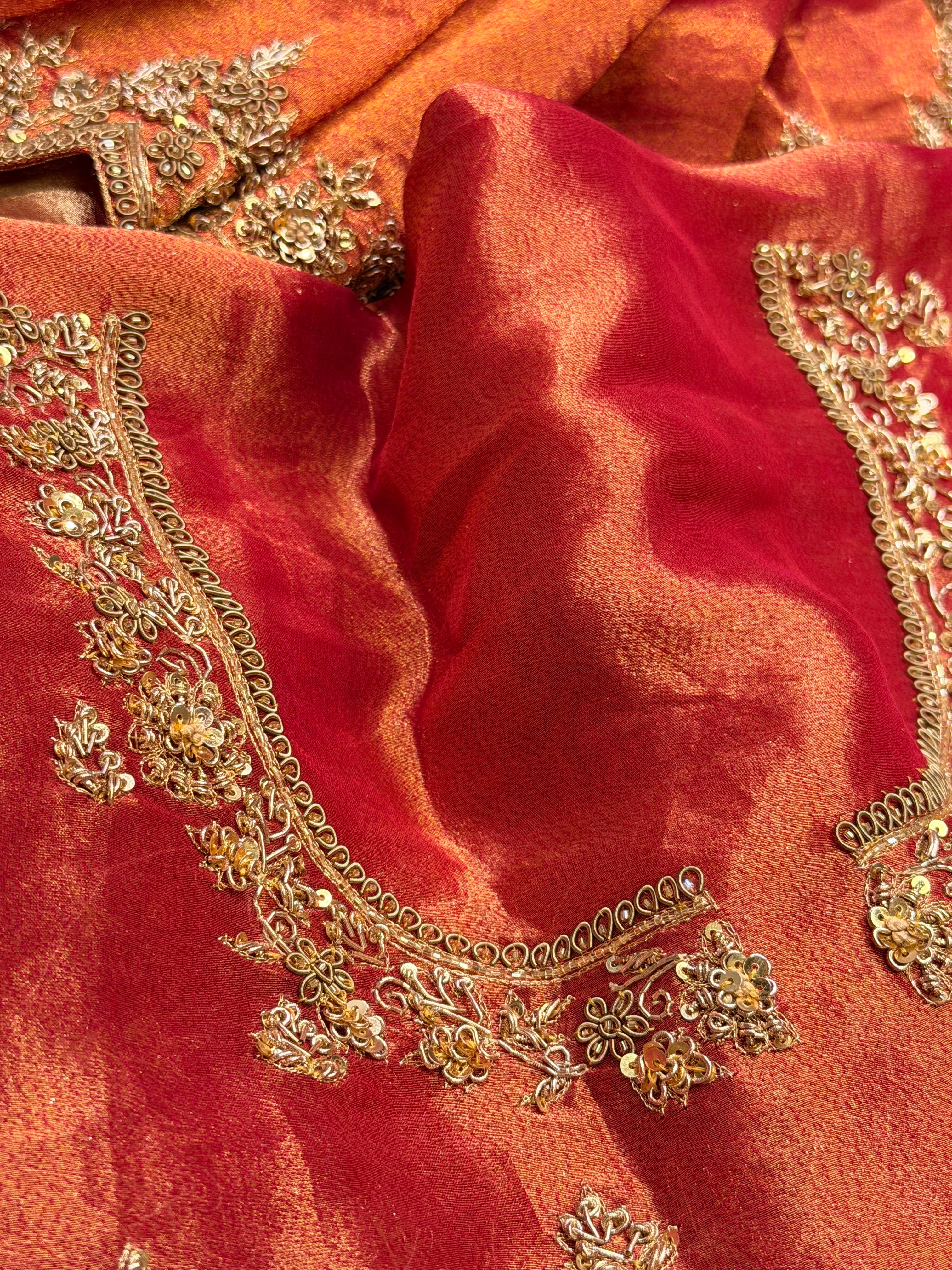 Tissue Golden Rust Saree