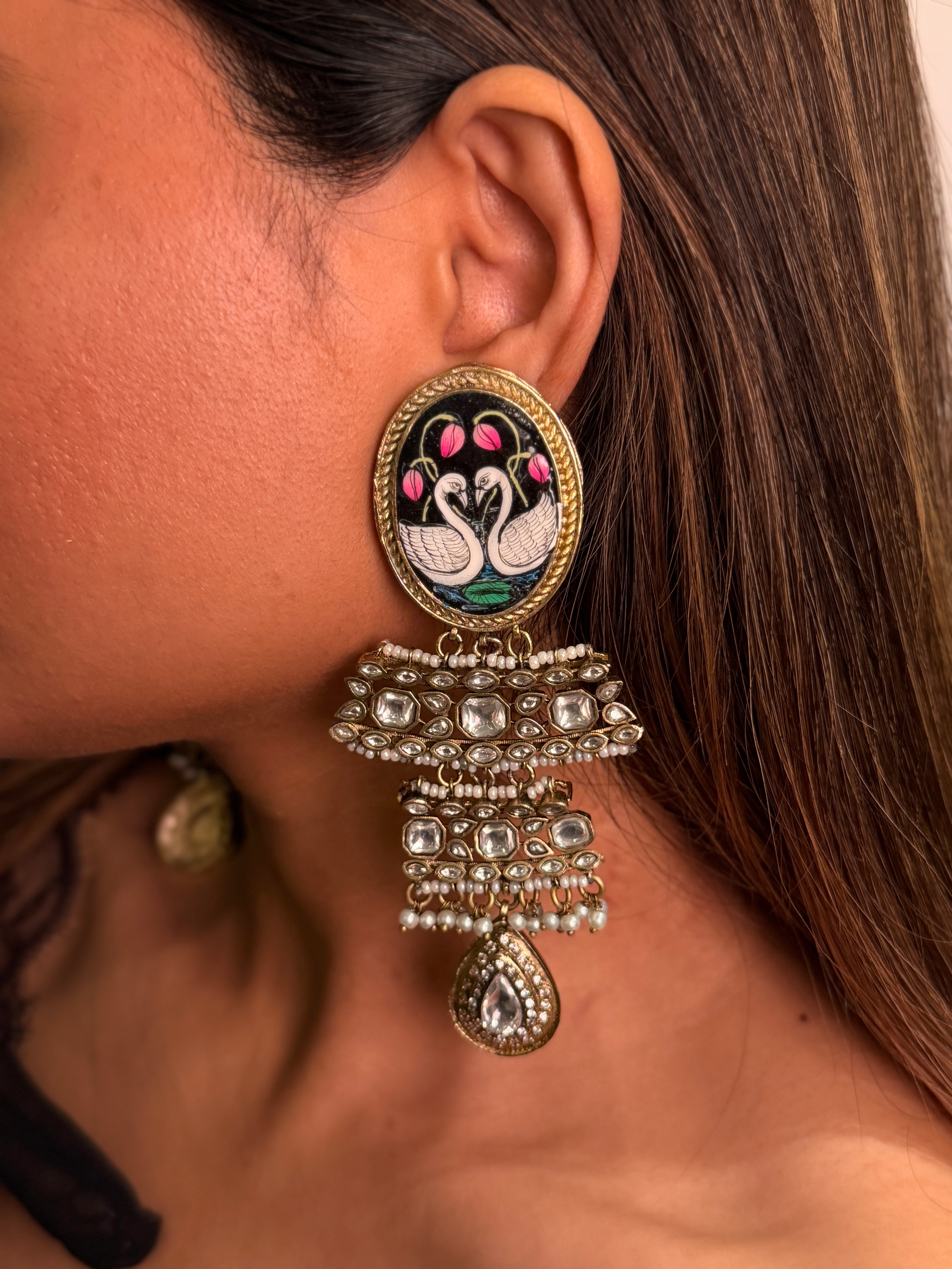Swan Meenakari polki earring - MAHIRA