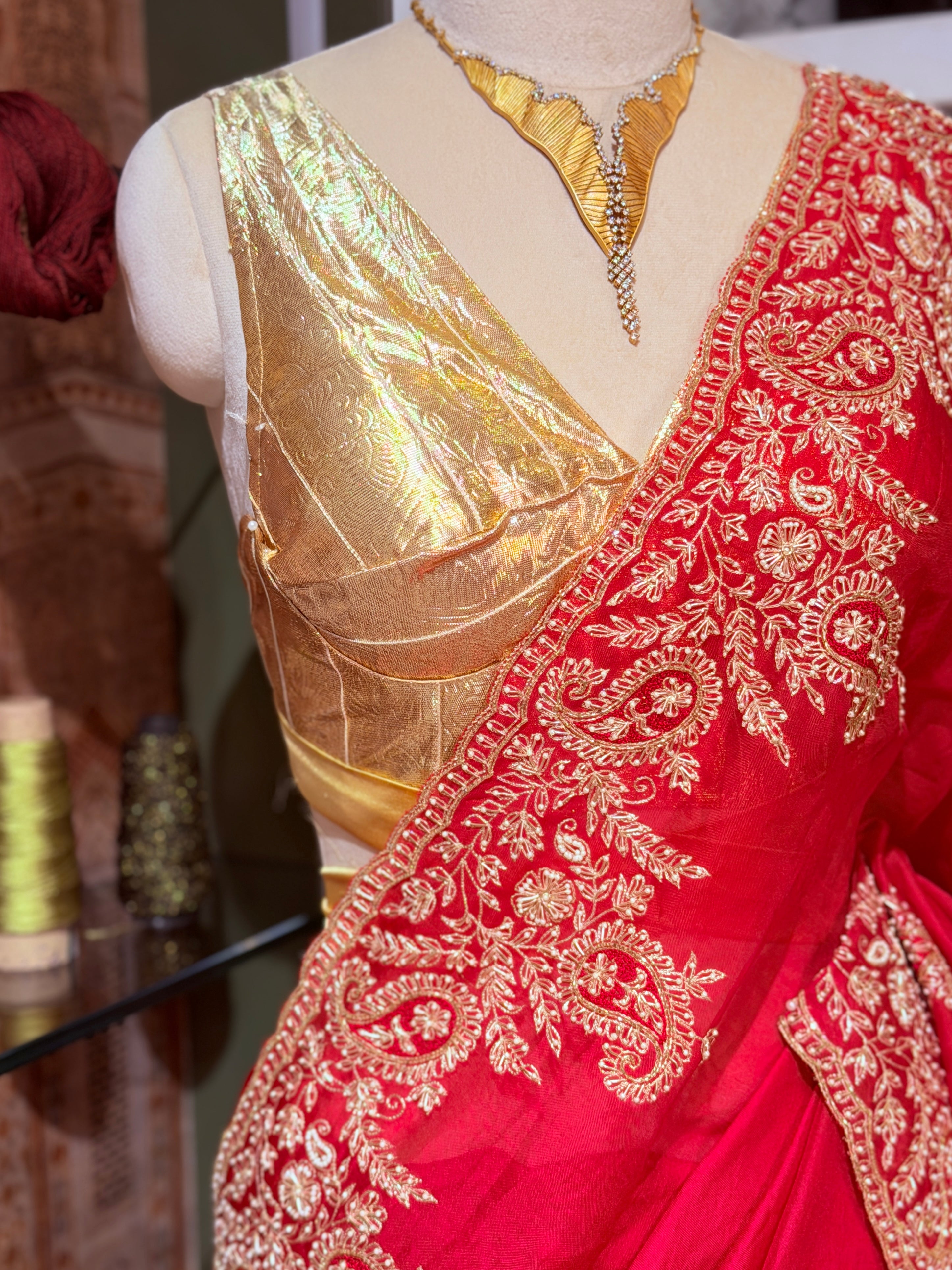 Mango Butta Red Pure Organza saree