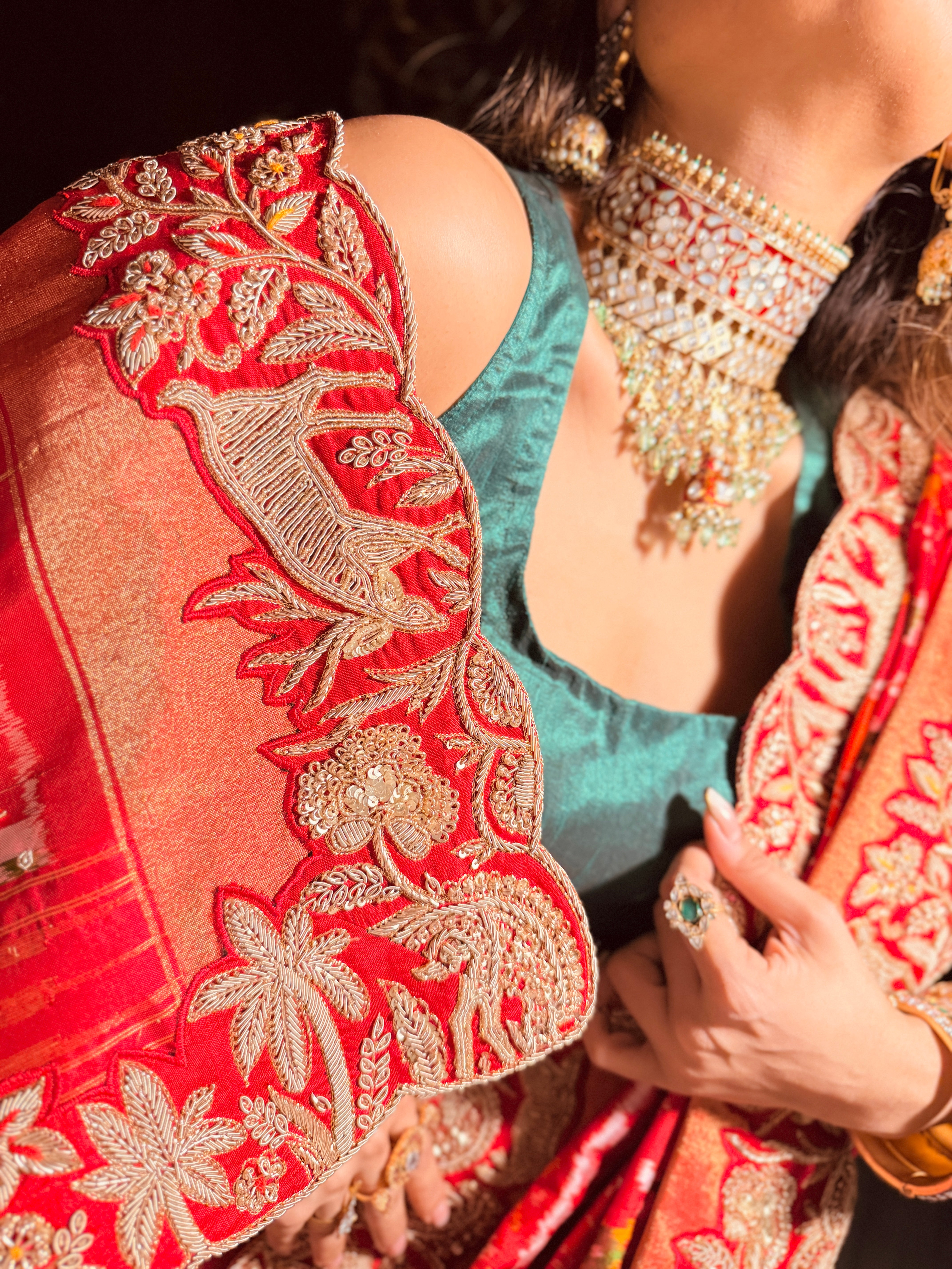 Double Ikkat pure Patola silk with zardosi heavy hand-embroidery