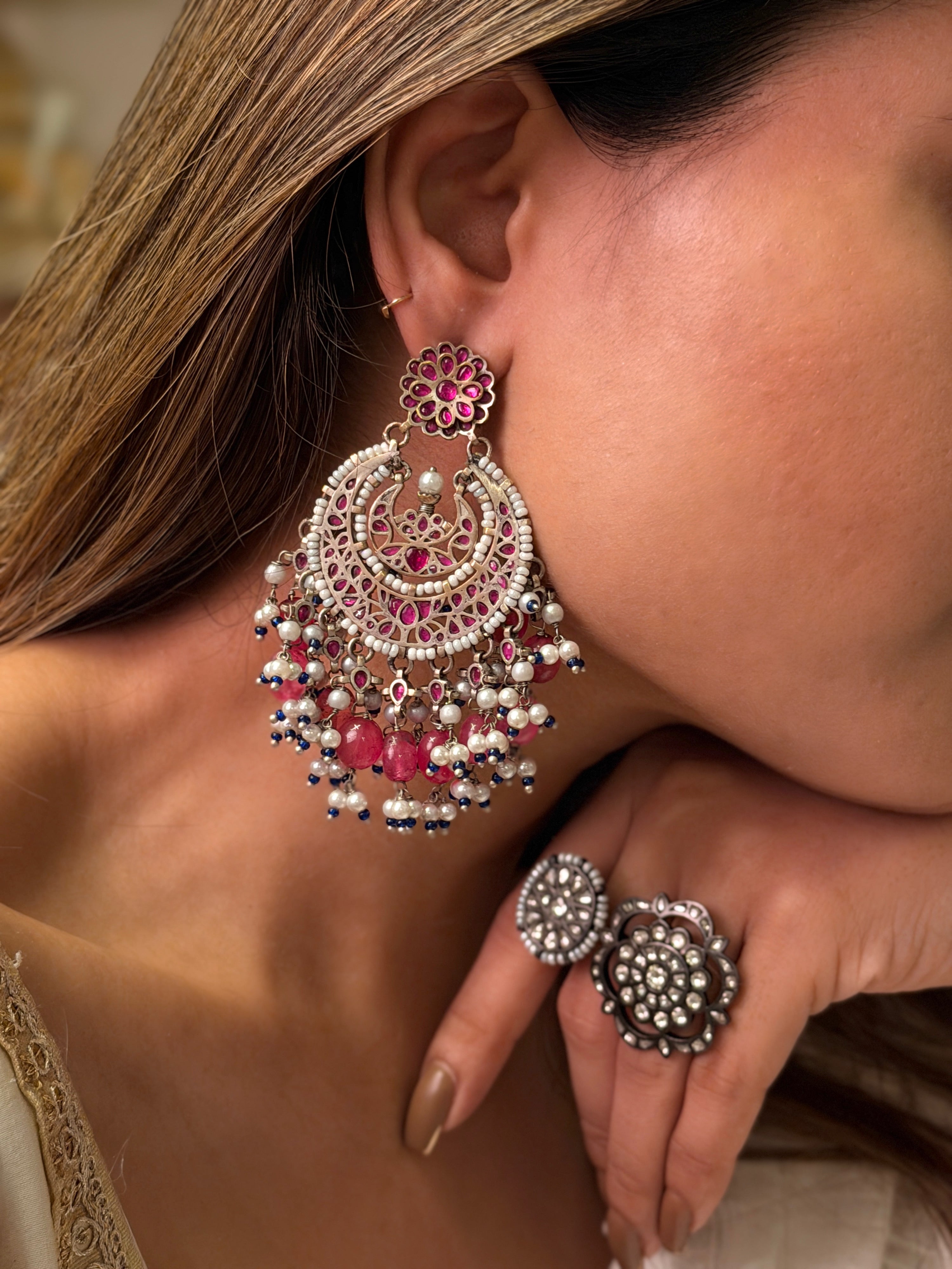 Ruby phool Chandbali - MAHIRA