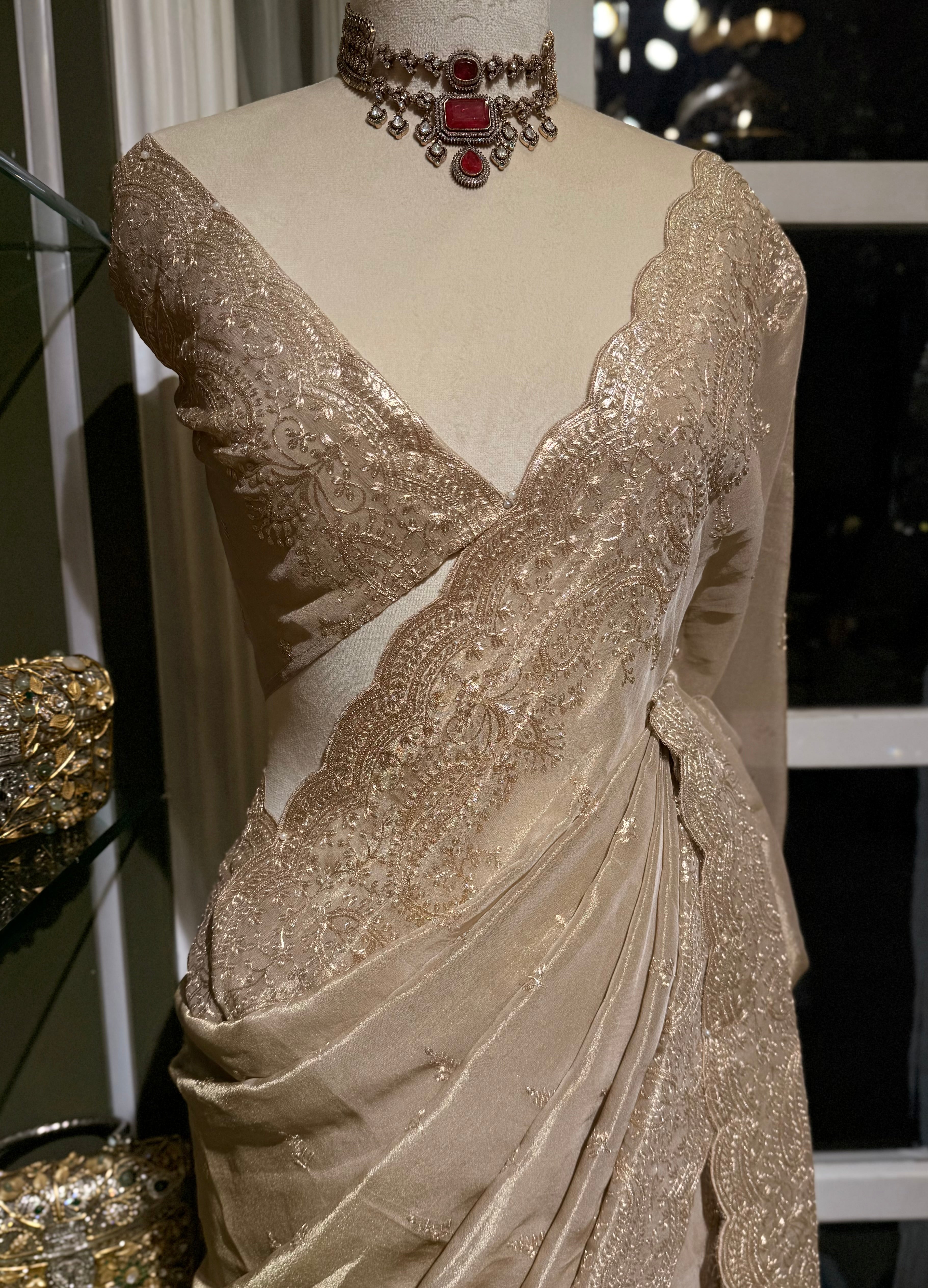 Sheen Pita  Zari work Pure Organza saree