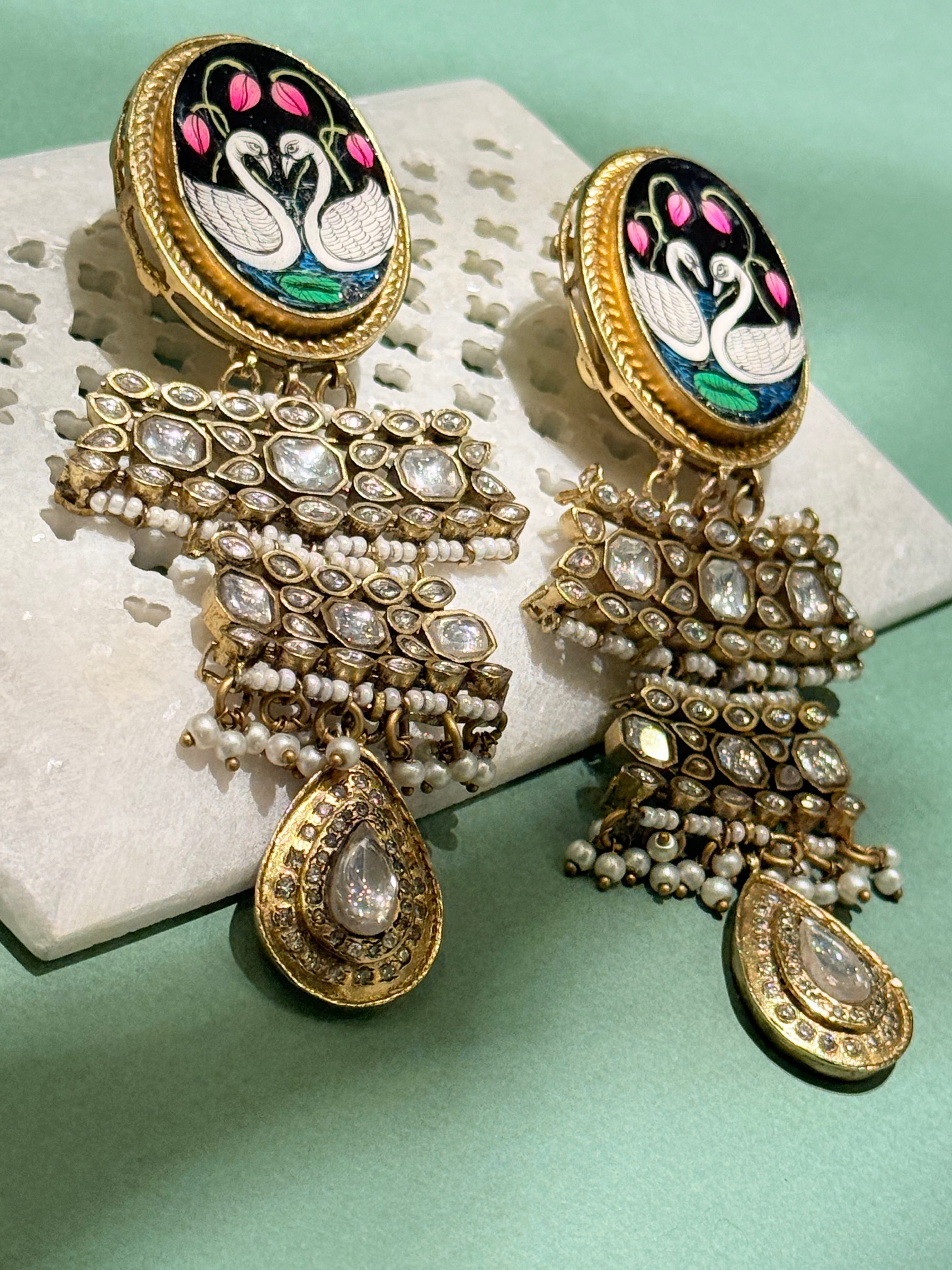 Swan Meenakari polki earring - MAHIRA