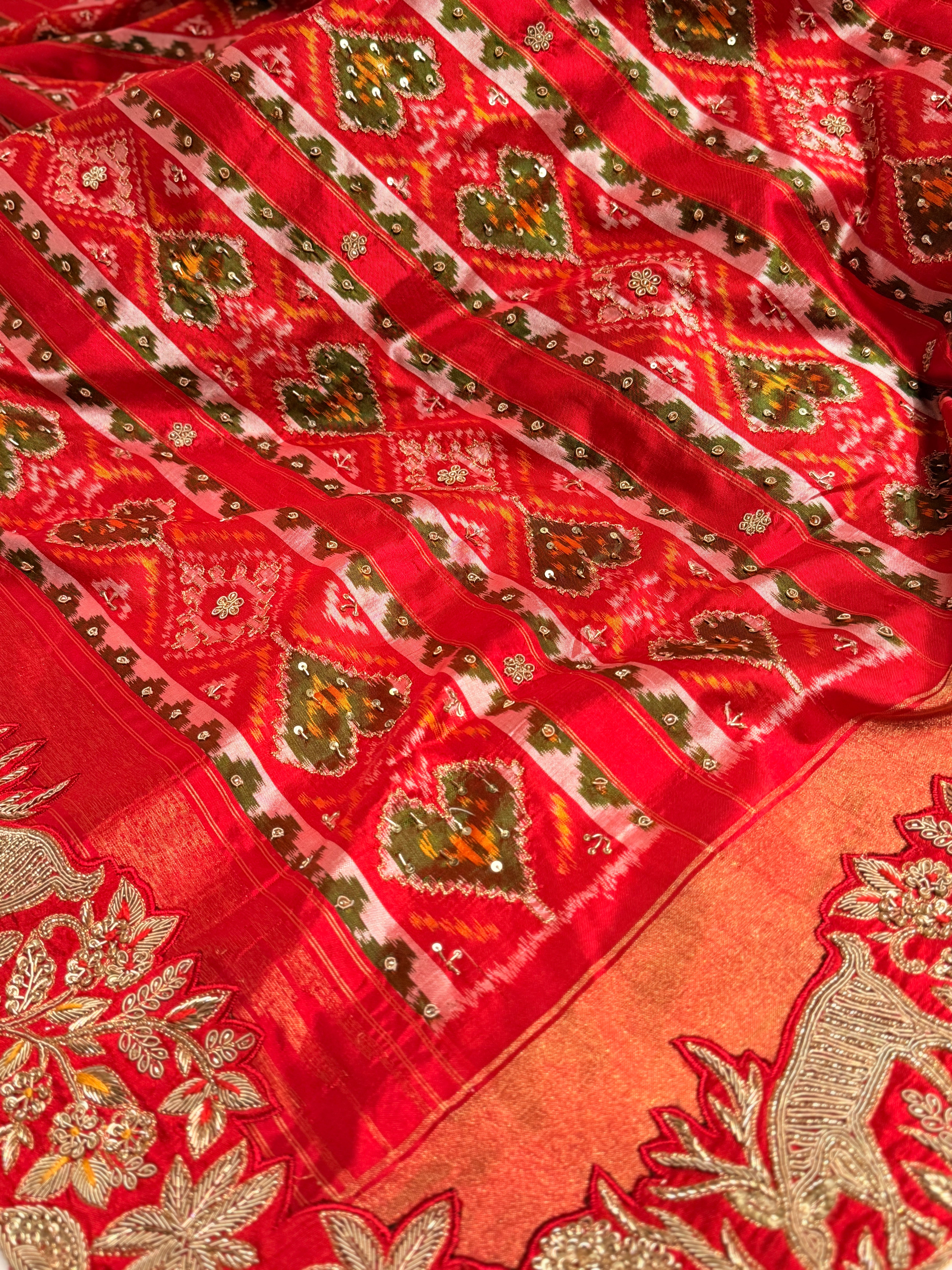 Double Ikkat pure Patola silk with zardosi heavy hand-embroidery
