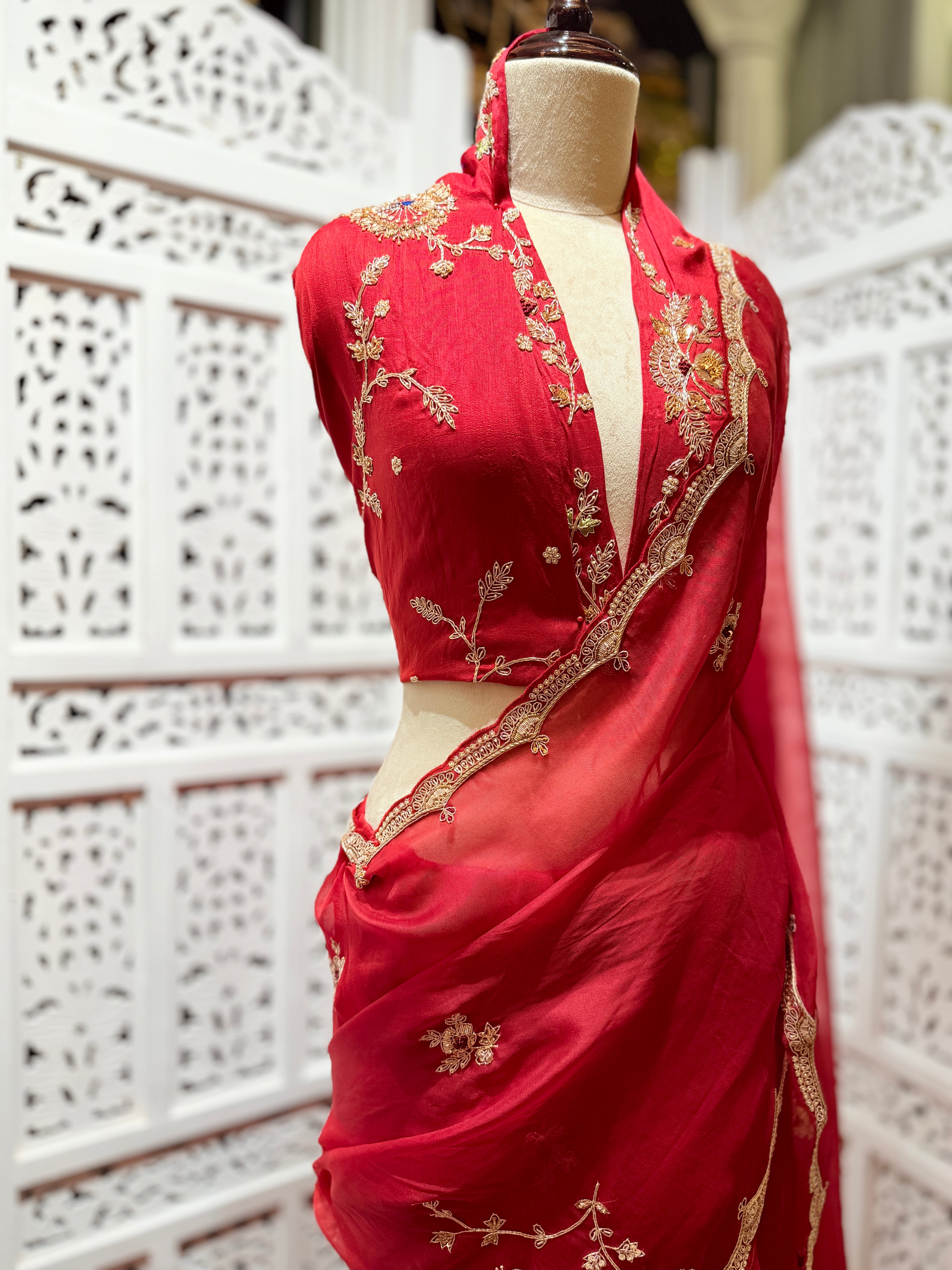 Laal Ishq zardosi kora Banarasi saree