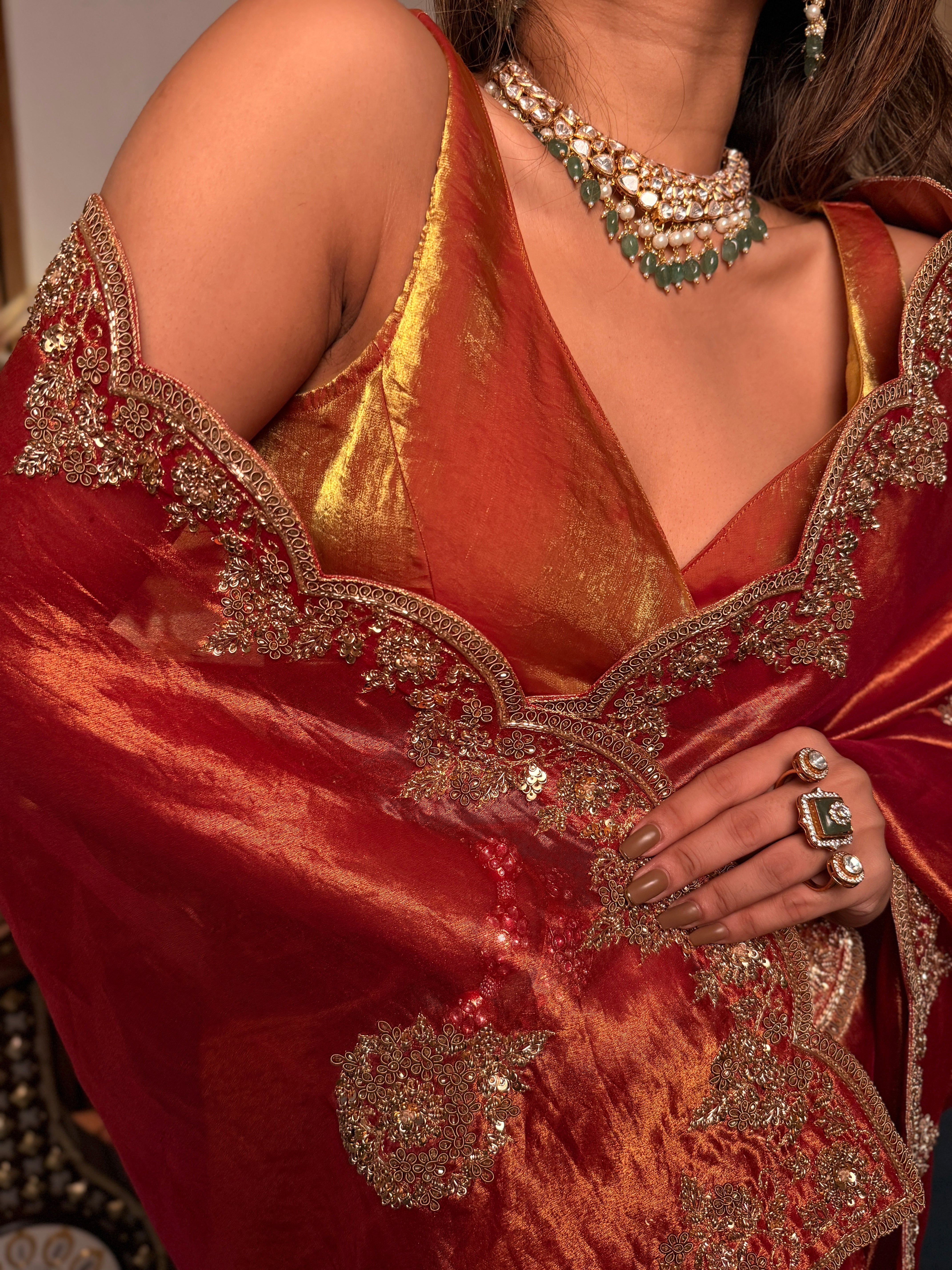 Tissue Golden Rust Saree