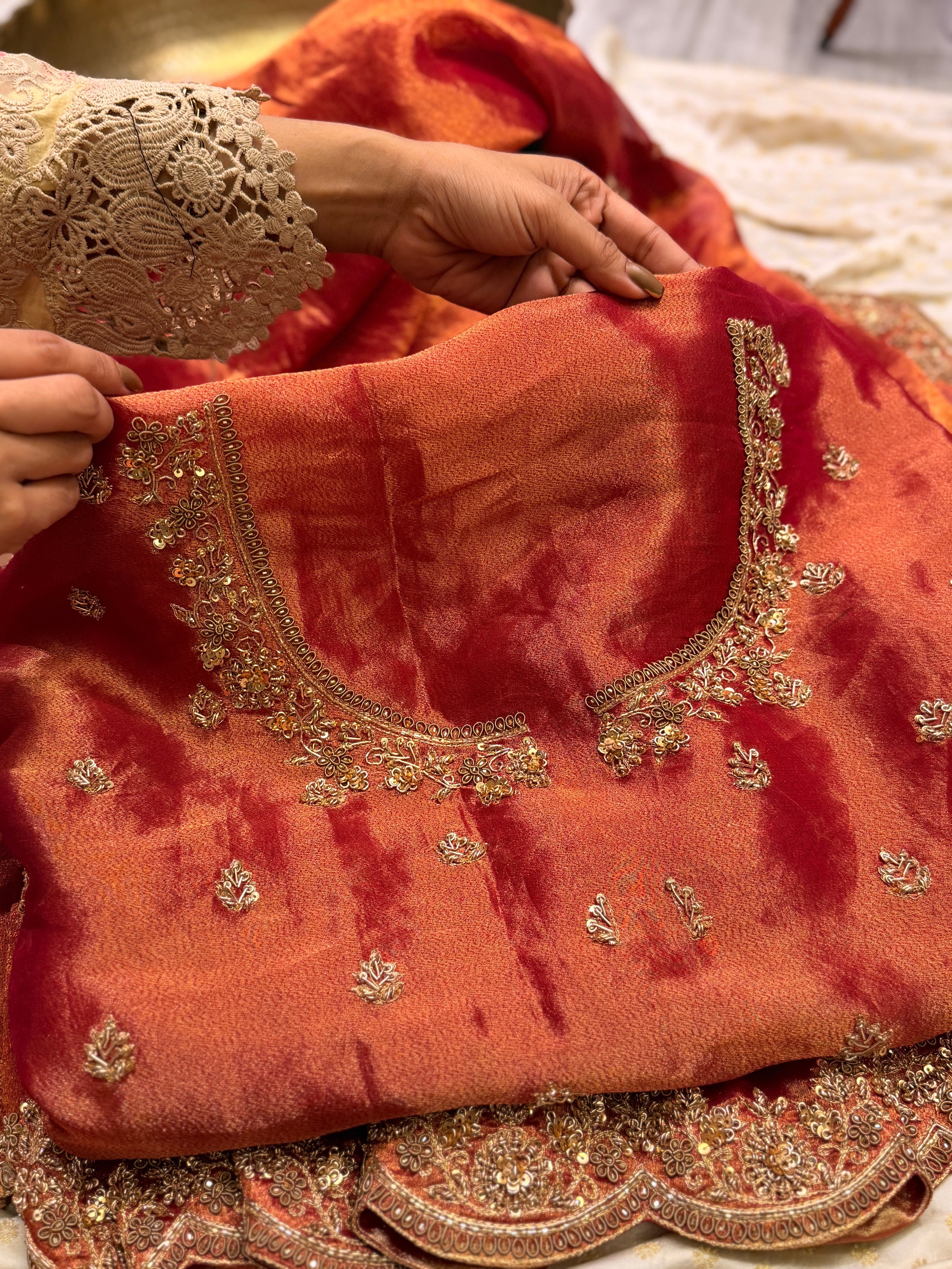 Tissue Golden Rust Saree