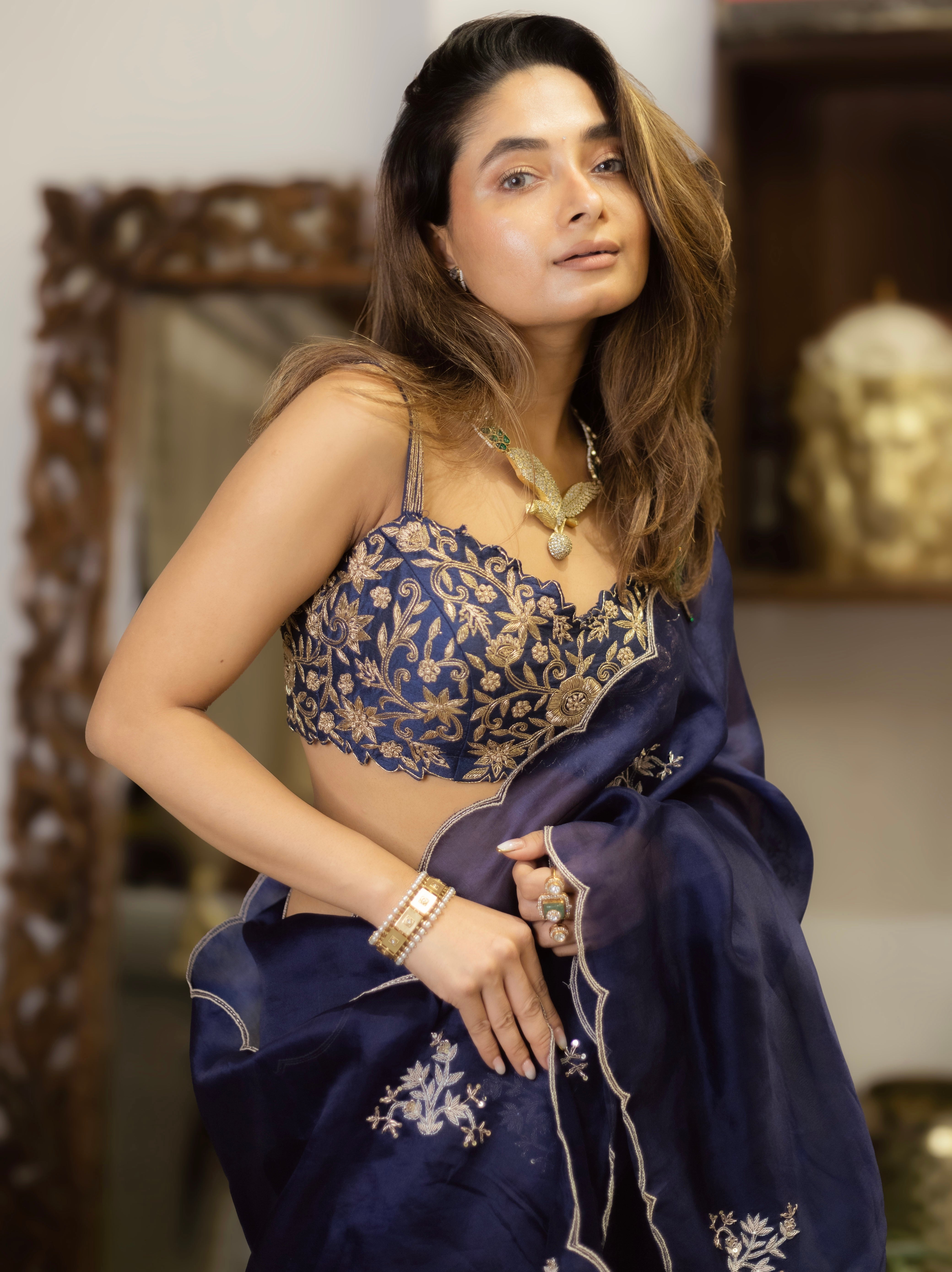 Royal Blue Aqua Garden Saree