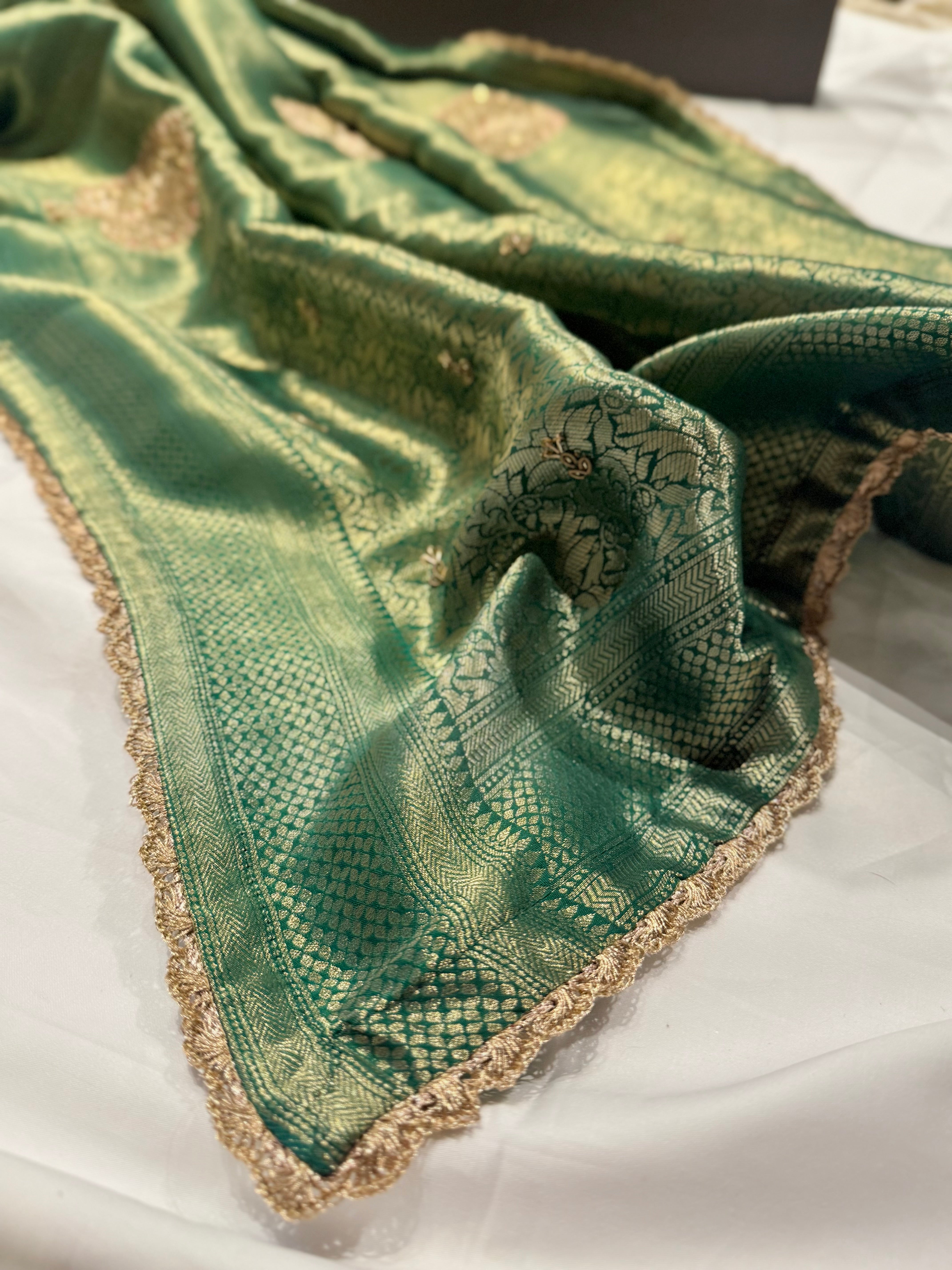 Zardosi peacock motif brocade silk saree