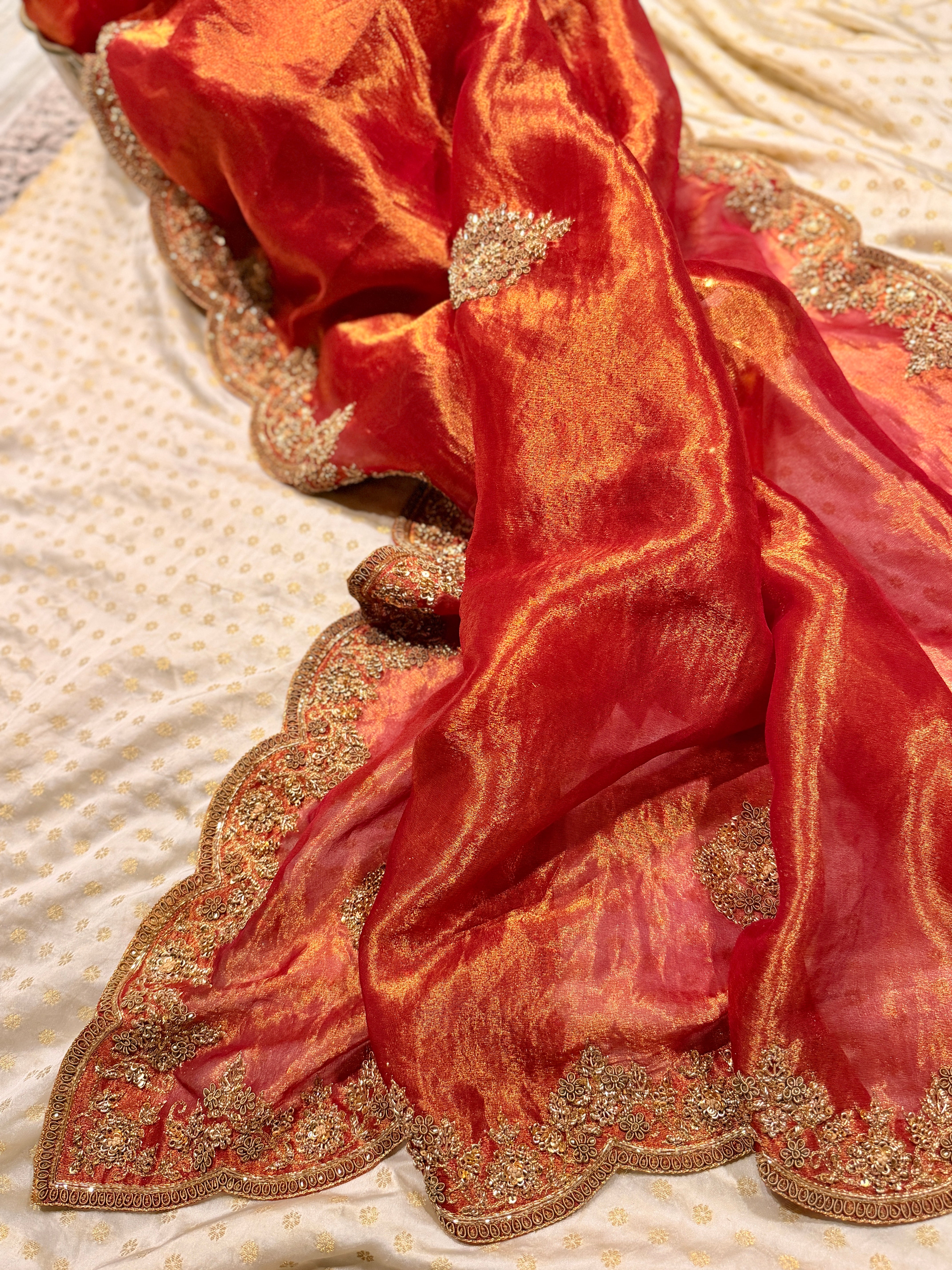 Tissue Golden Rust Saree