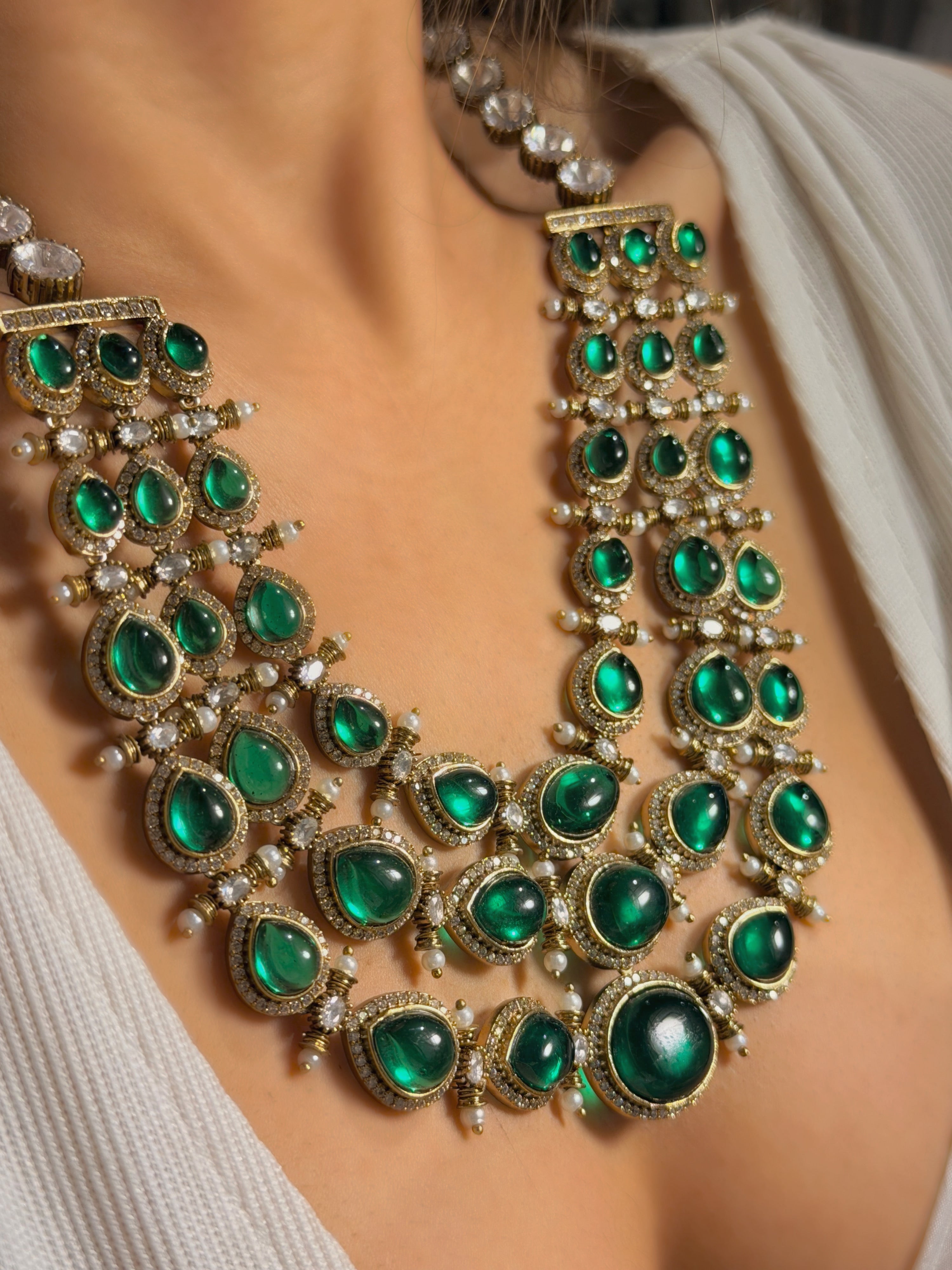 Triple strand Emerald Necklace