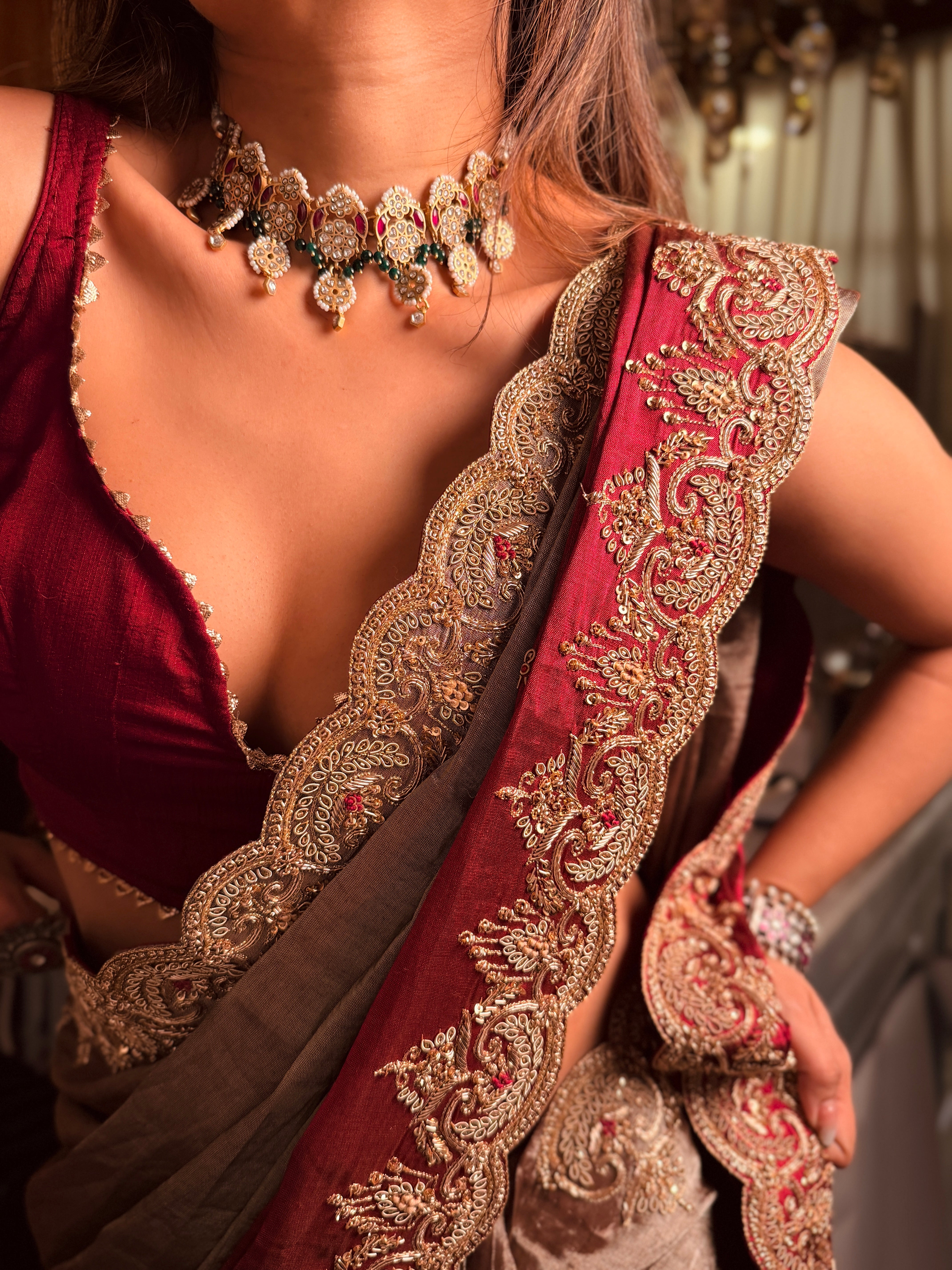 Abroo classic Tissue Zardosi Saree