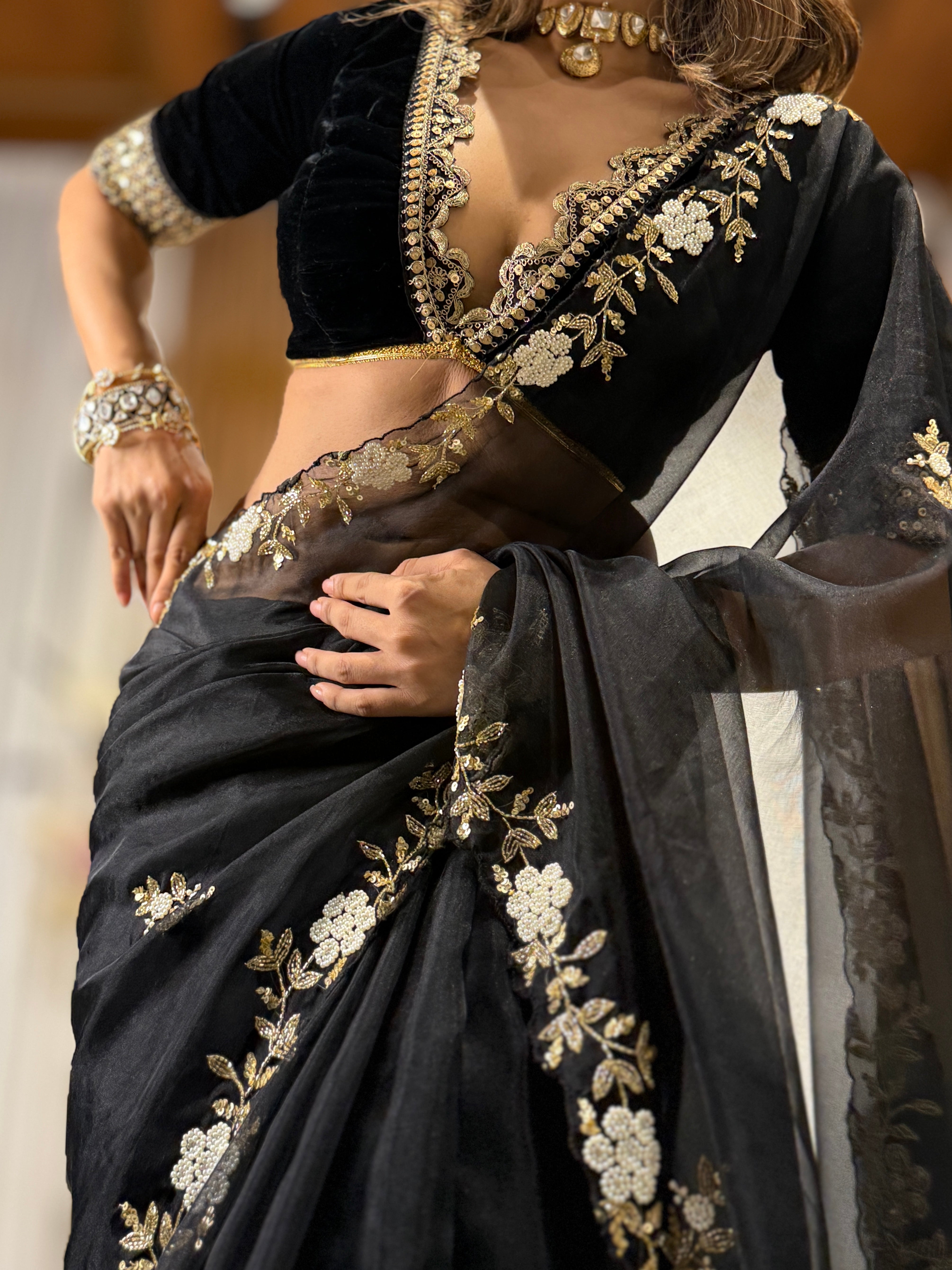 Black Designer premium organza saree