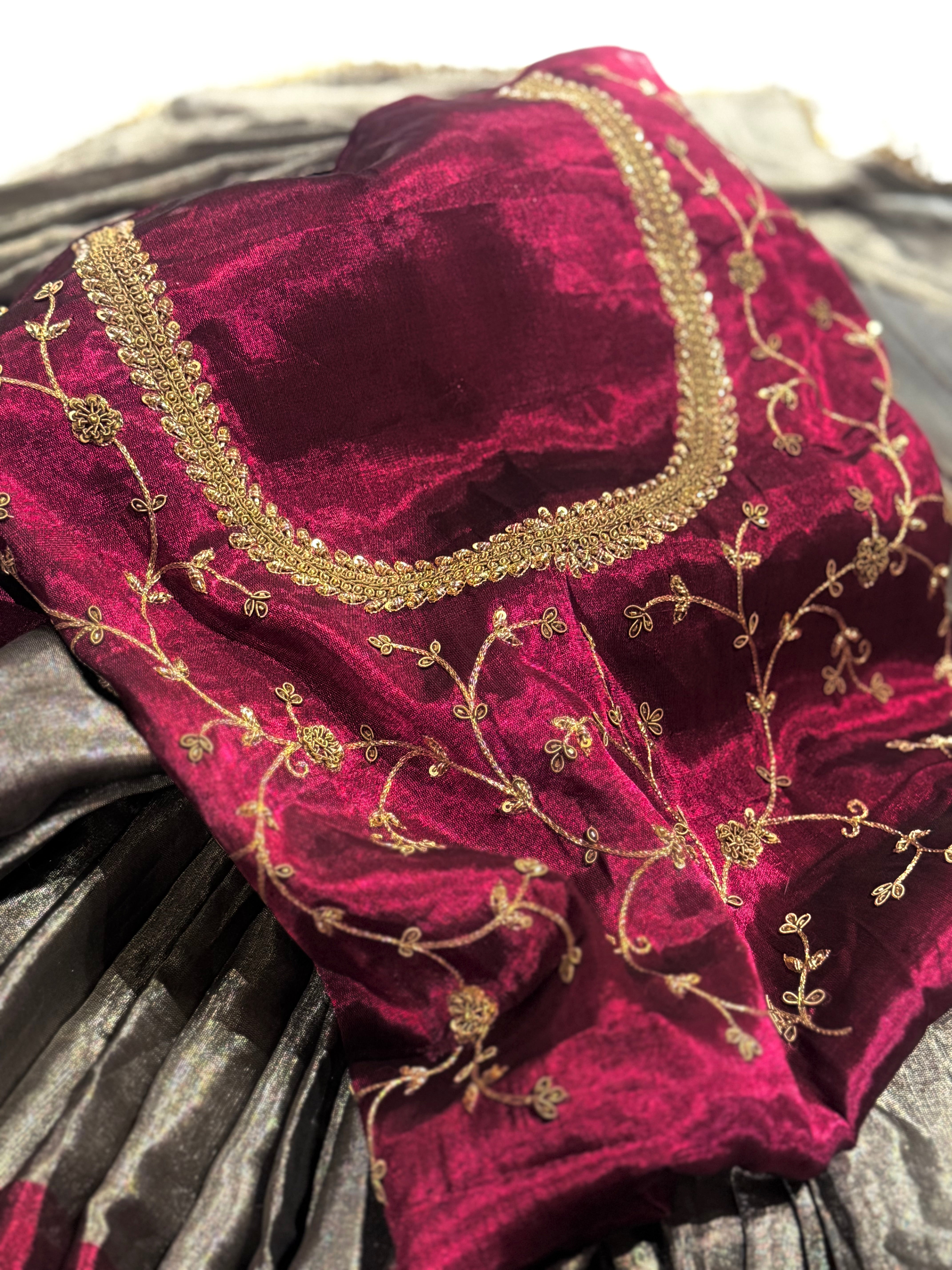 Tissue zardosi half work saree