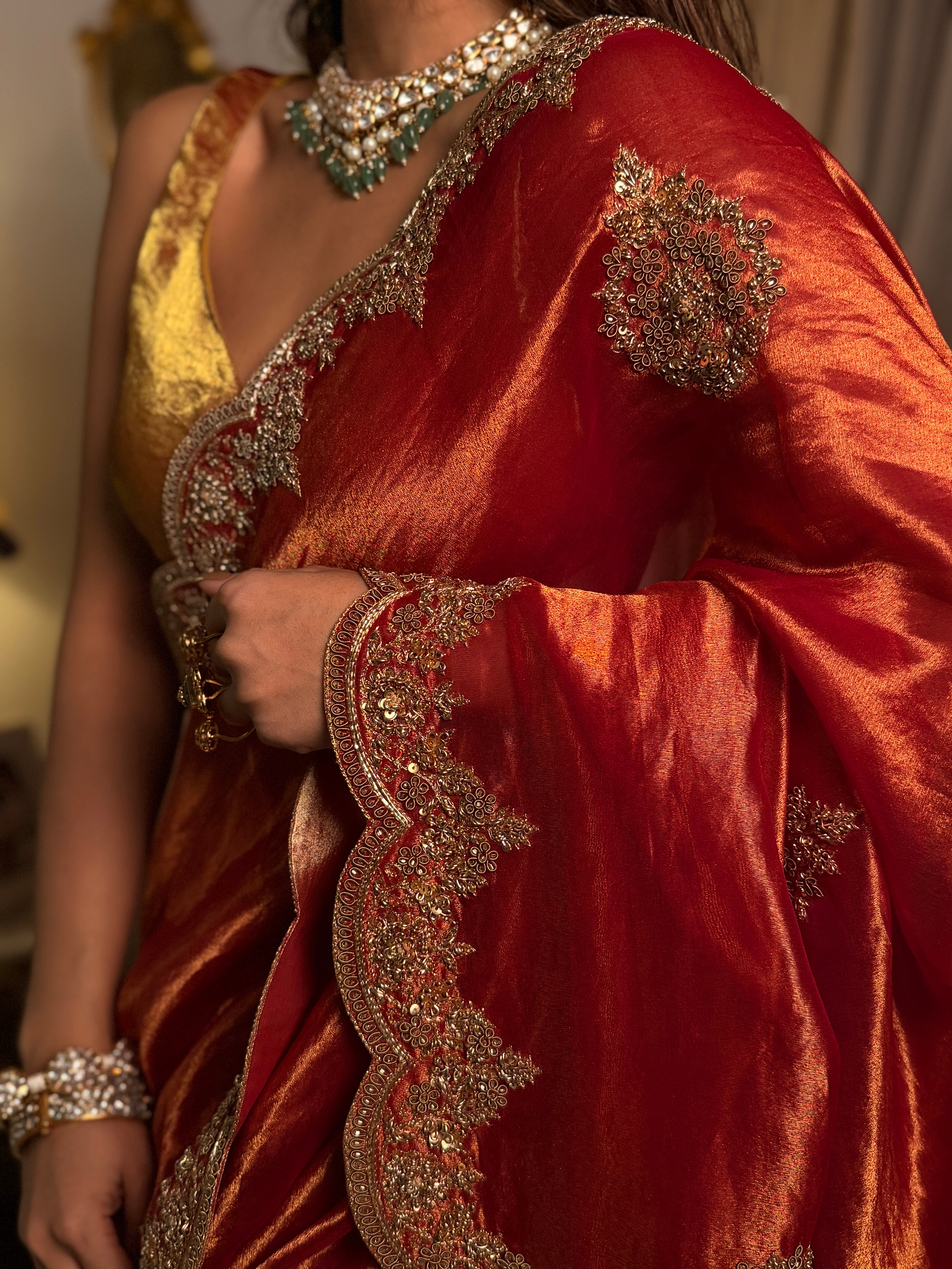 Tissue Golden Rust Saree