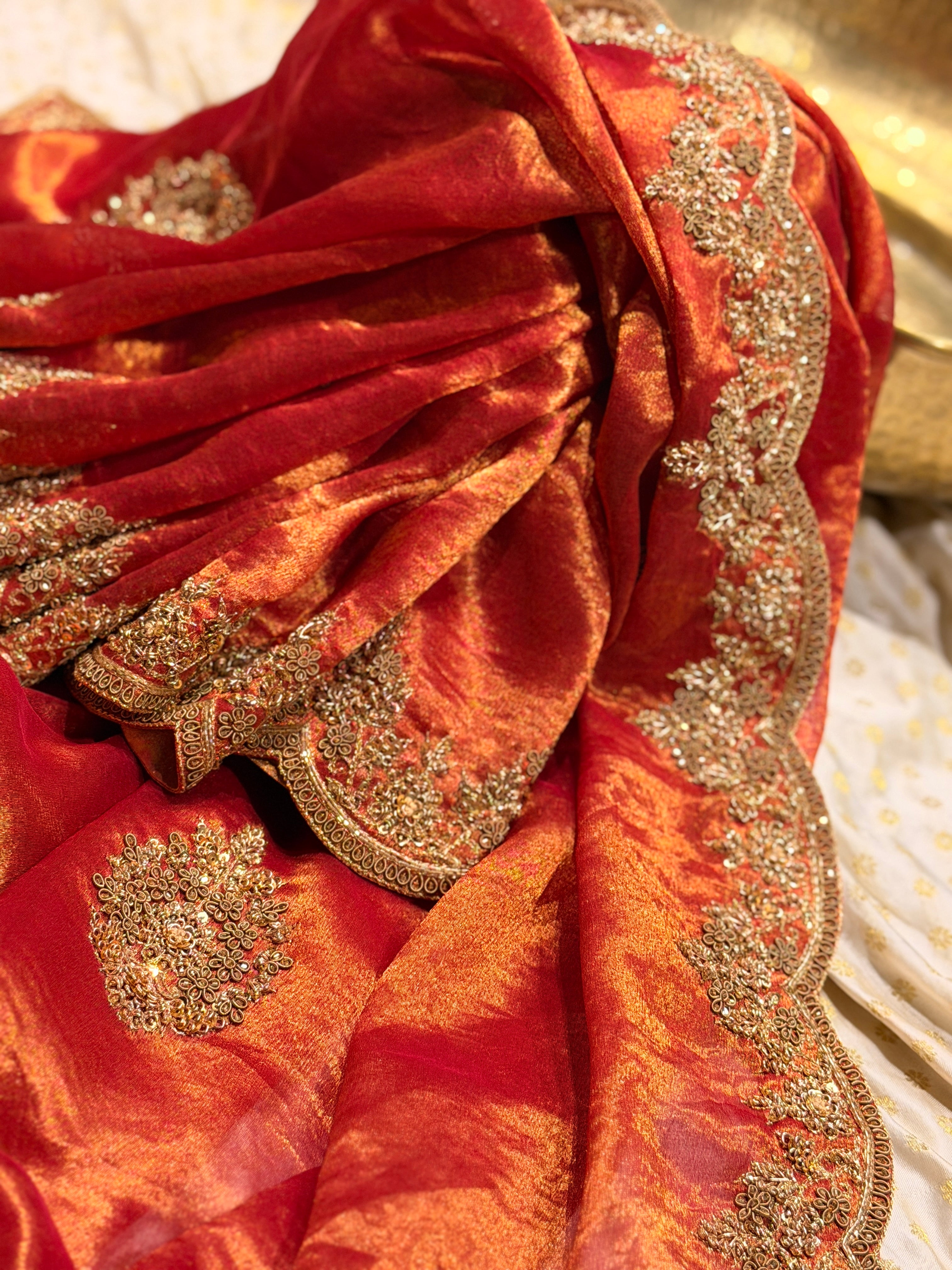 Tissue Golden Rust Saree