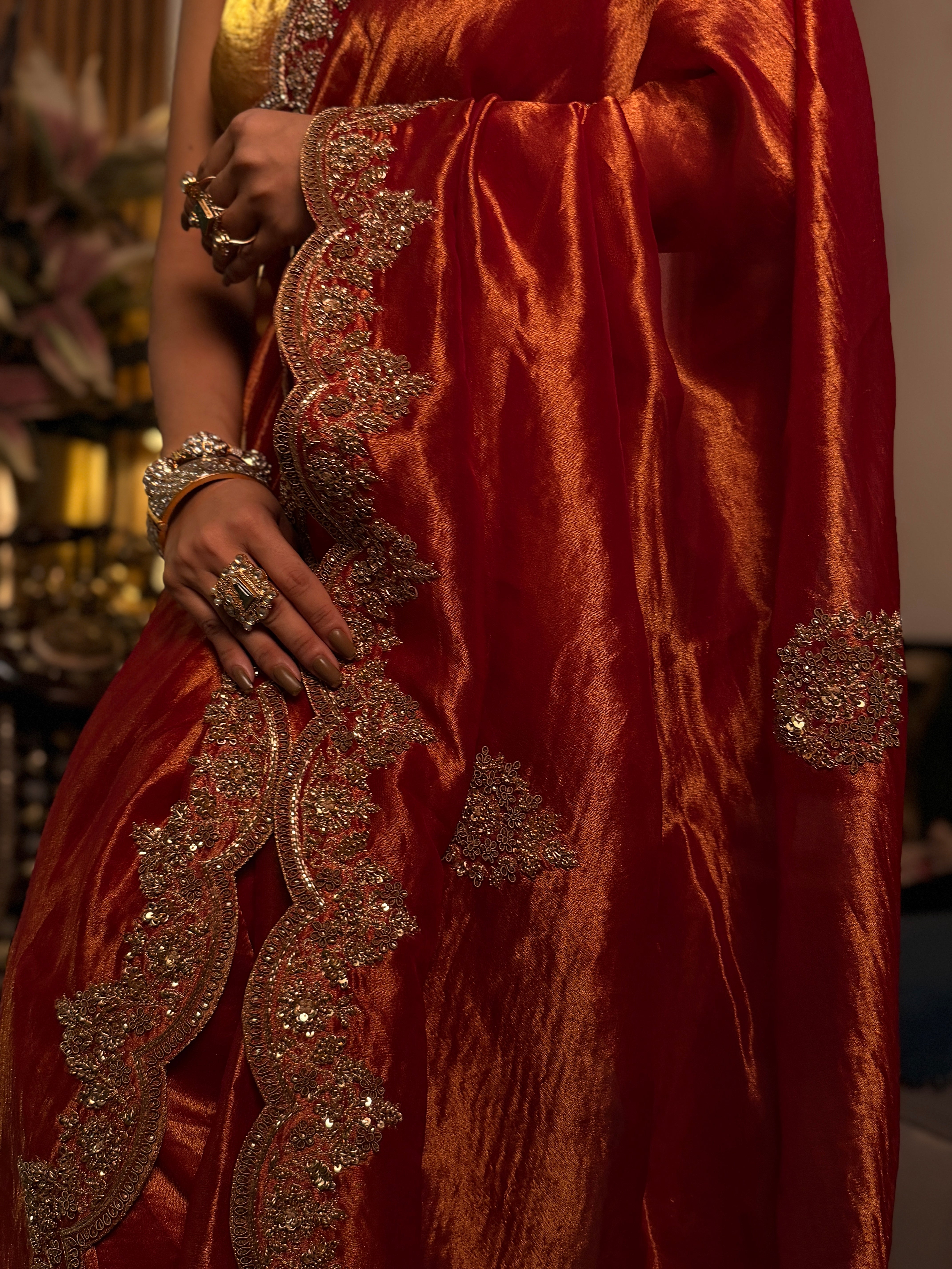 Tissue Golden Rust Saree