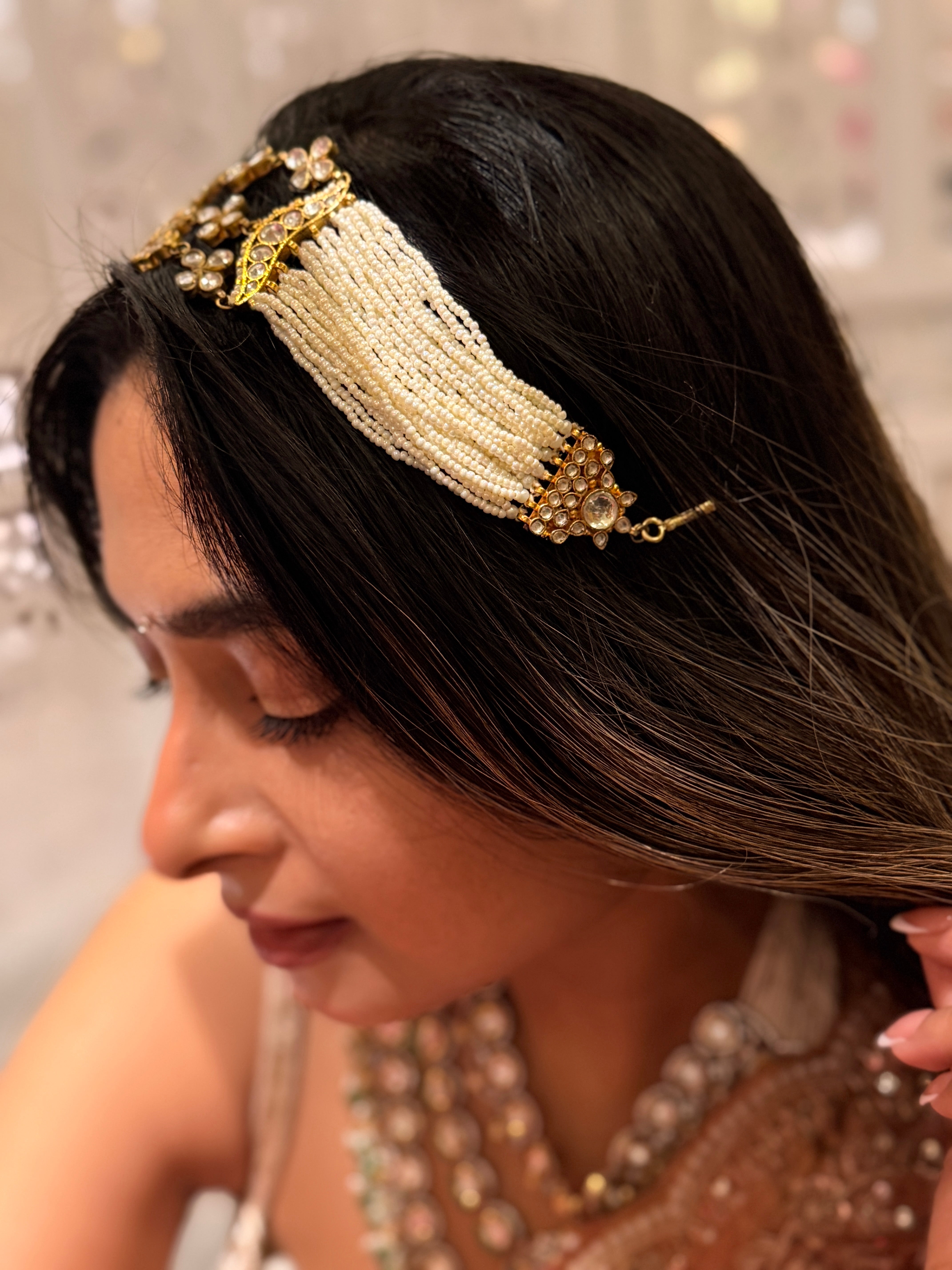 Sophia heavy moti seesh patti ( head band)