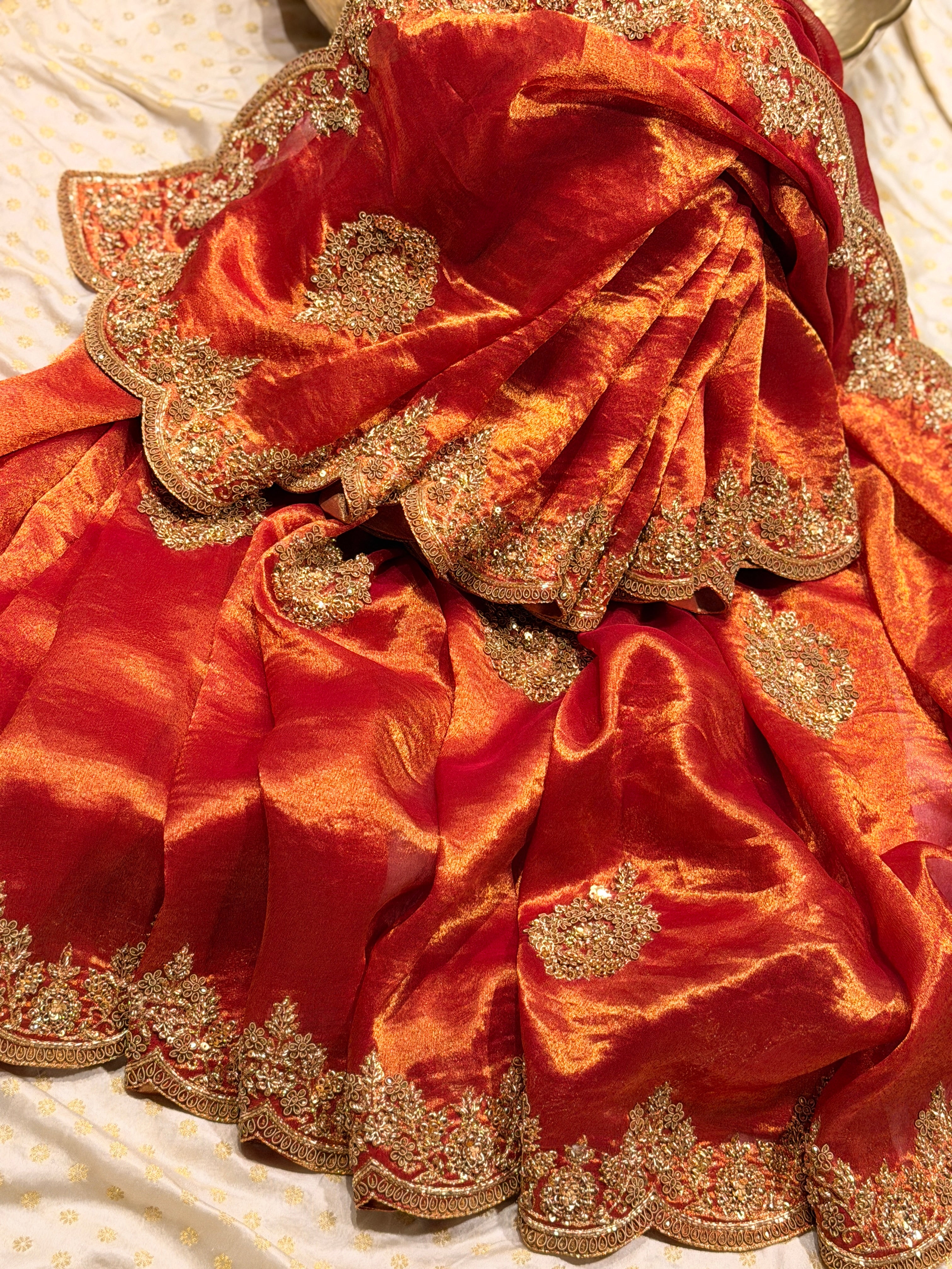 Tissue Golden Rust Saree