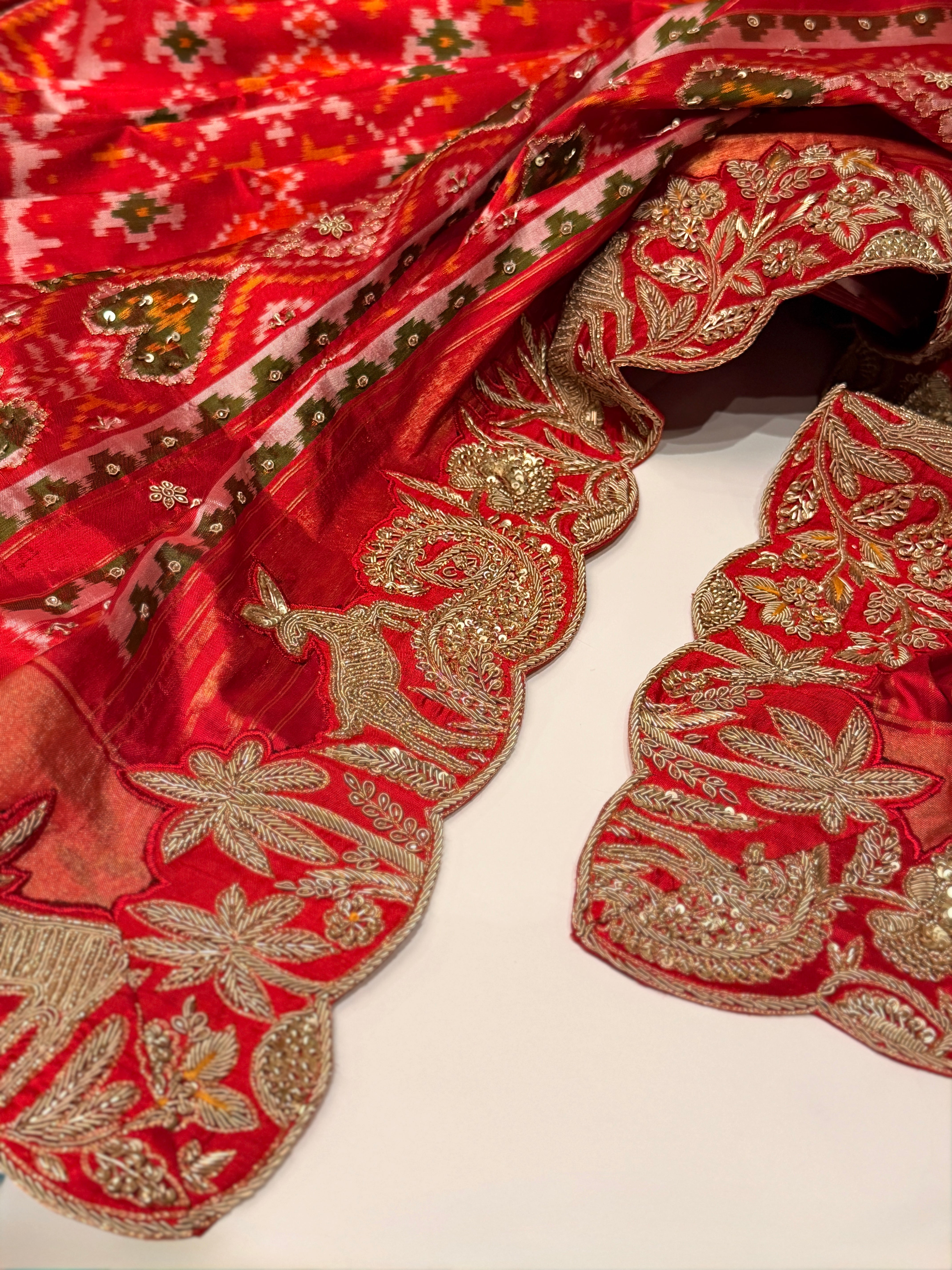 Double Ikkat pure Patola silk with zardosi heavy hand-embroidery