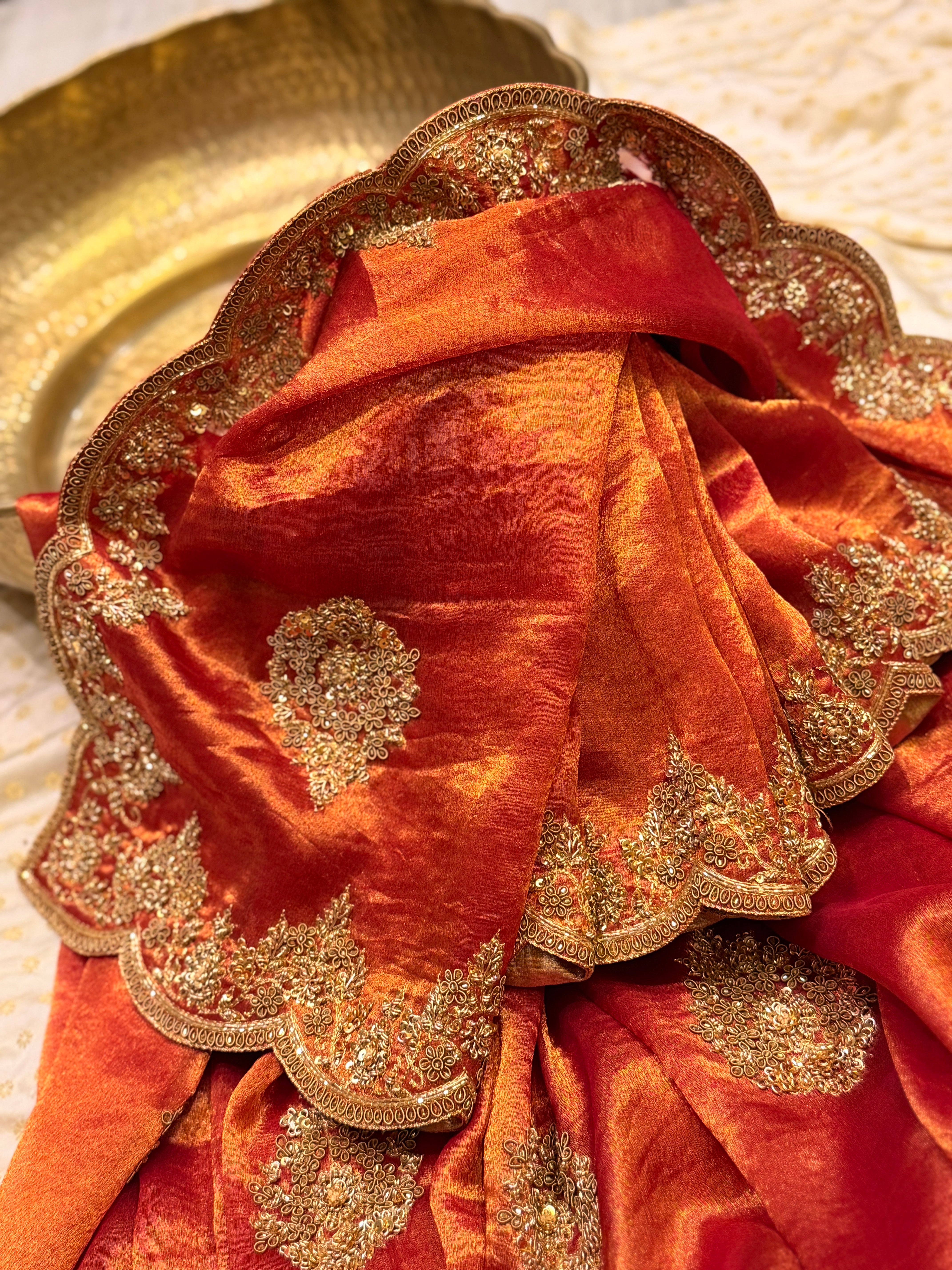 Tissue Golden Rust Saree
