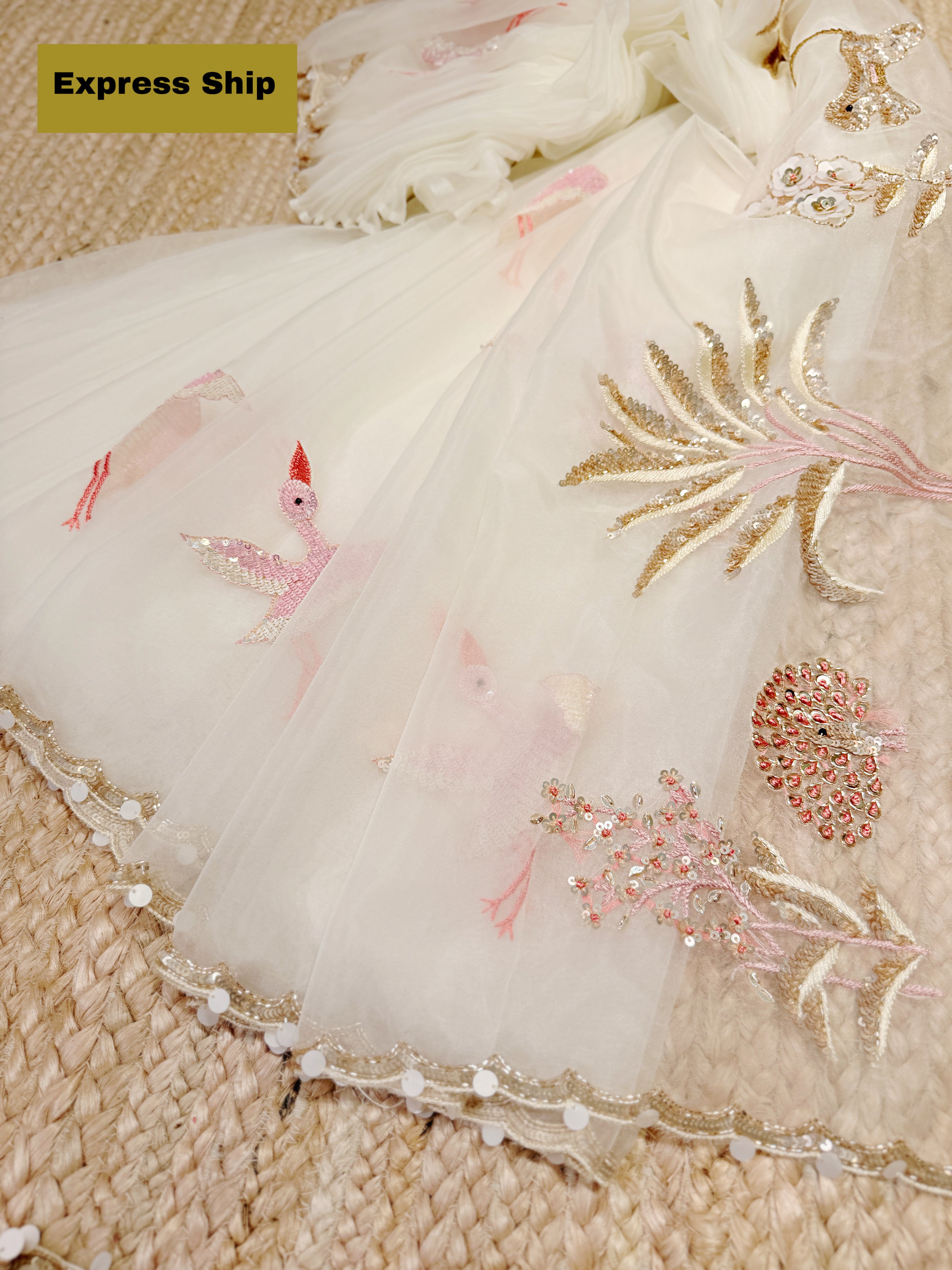 Tropical white sequin Saree