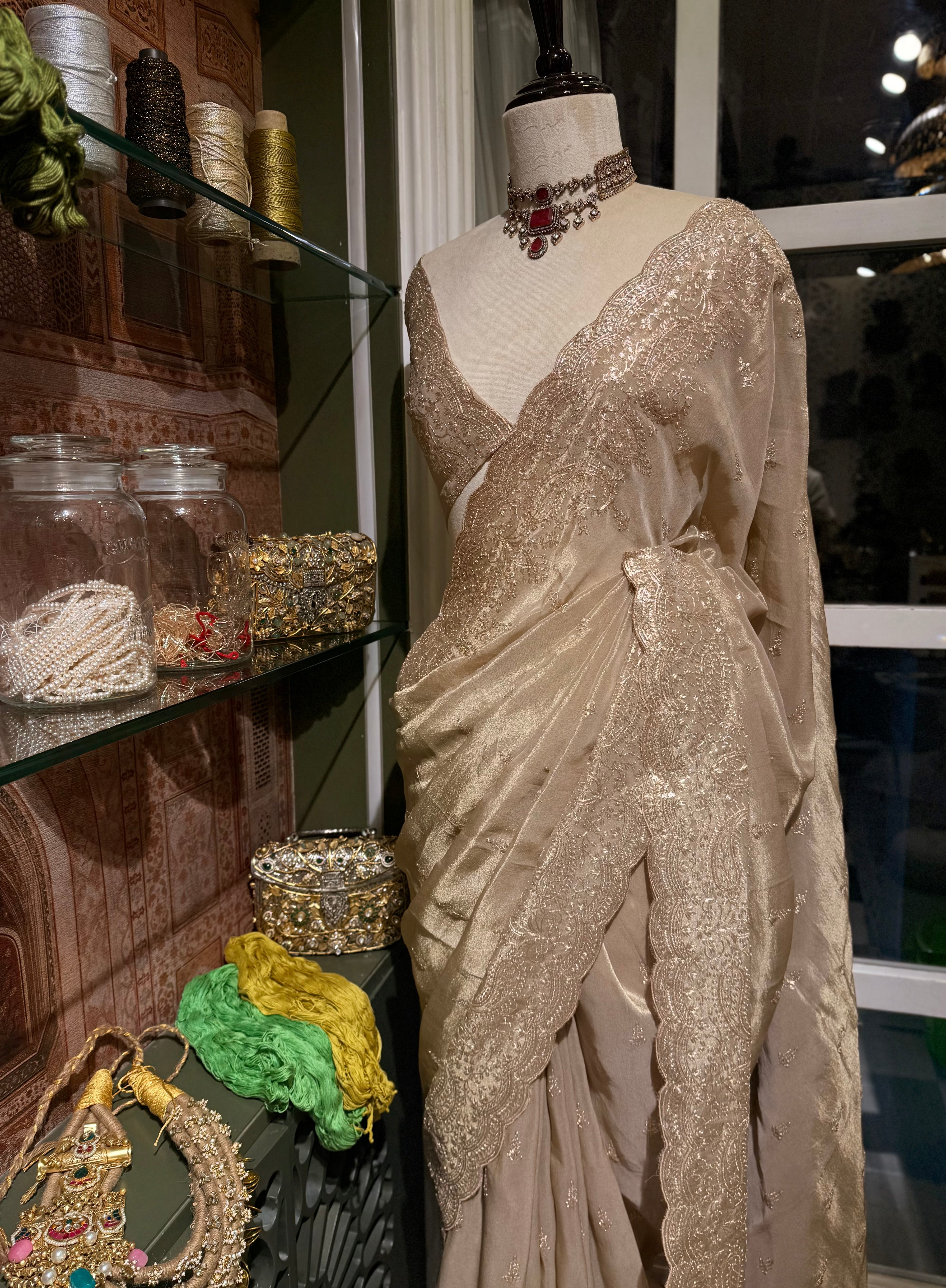 Sheen Pita  Zari work Pure Organza saree