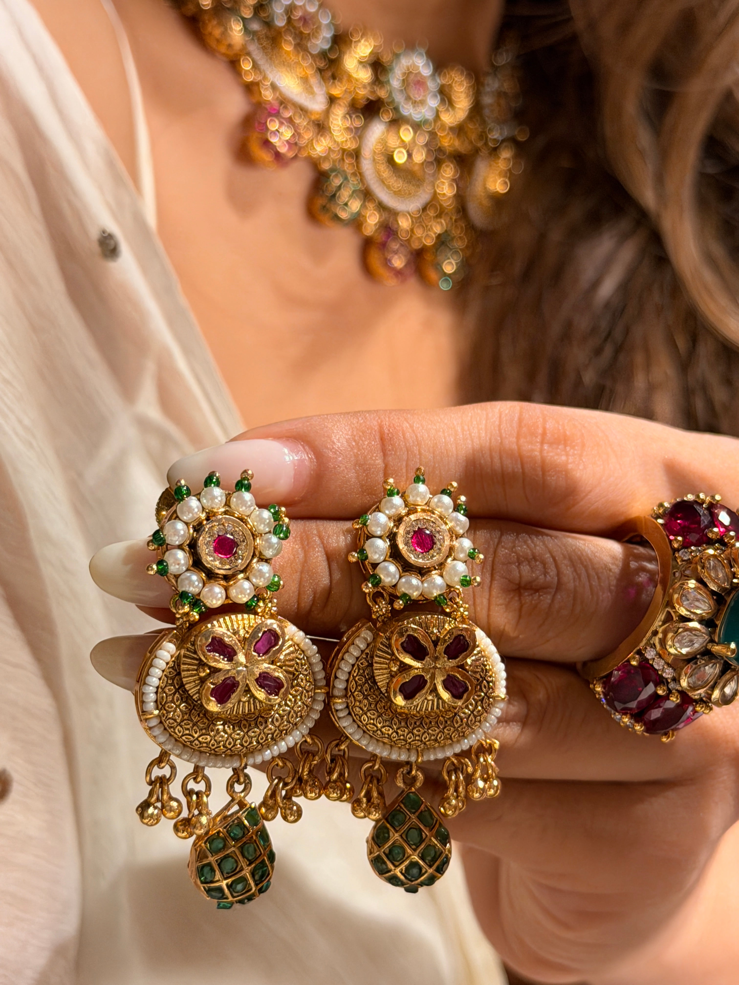 Trina antique gold plated Rajwadi Necklace