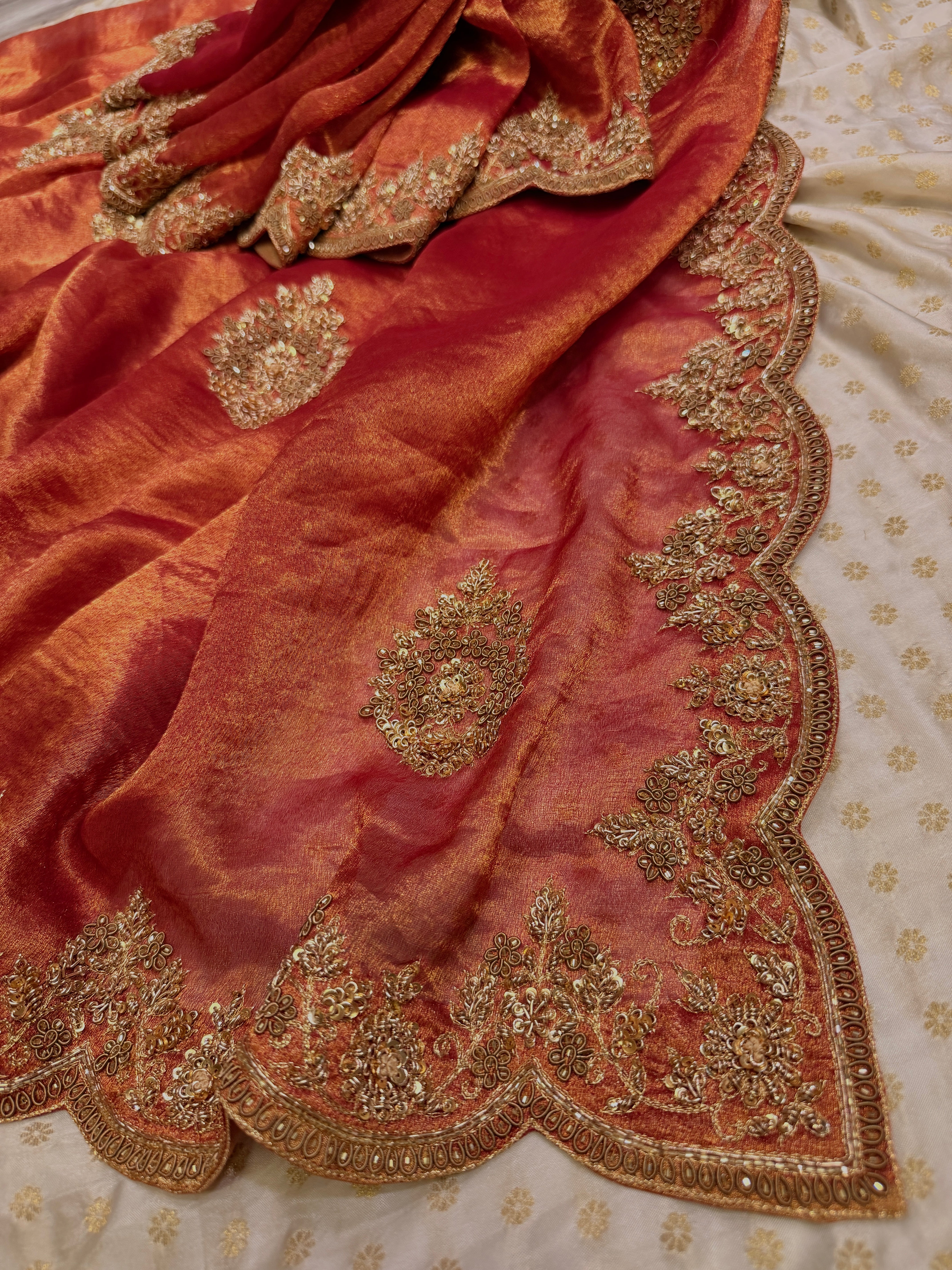 Tissue Golden Rust Saree