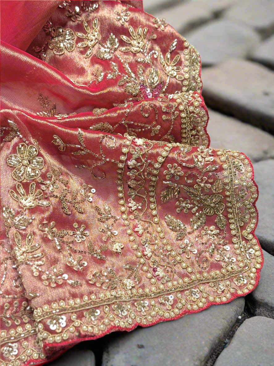 Blush Pink Kanjivaram Tissue silk Designer saree with unstitched Blouse