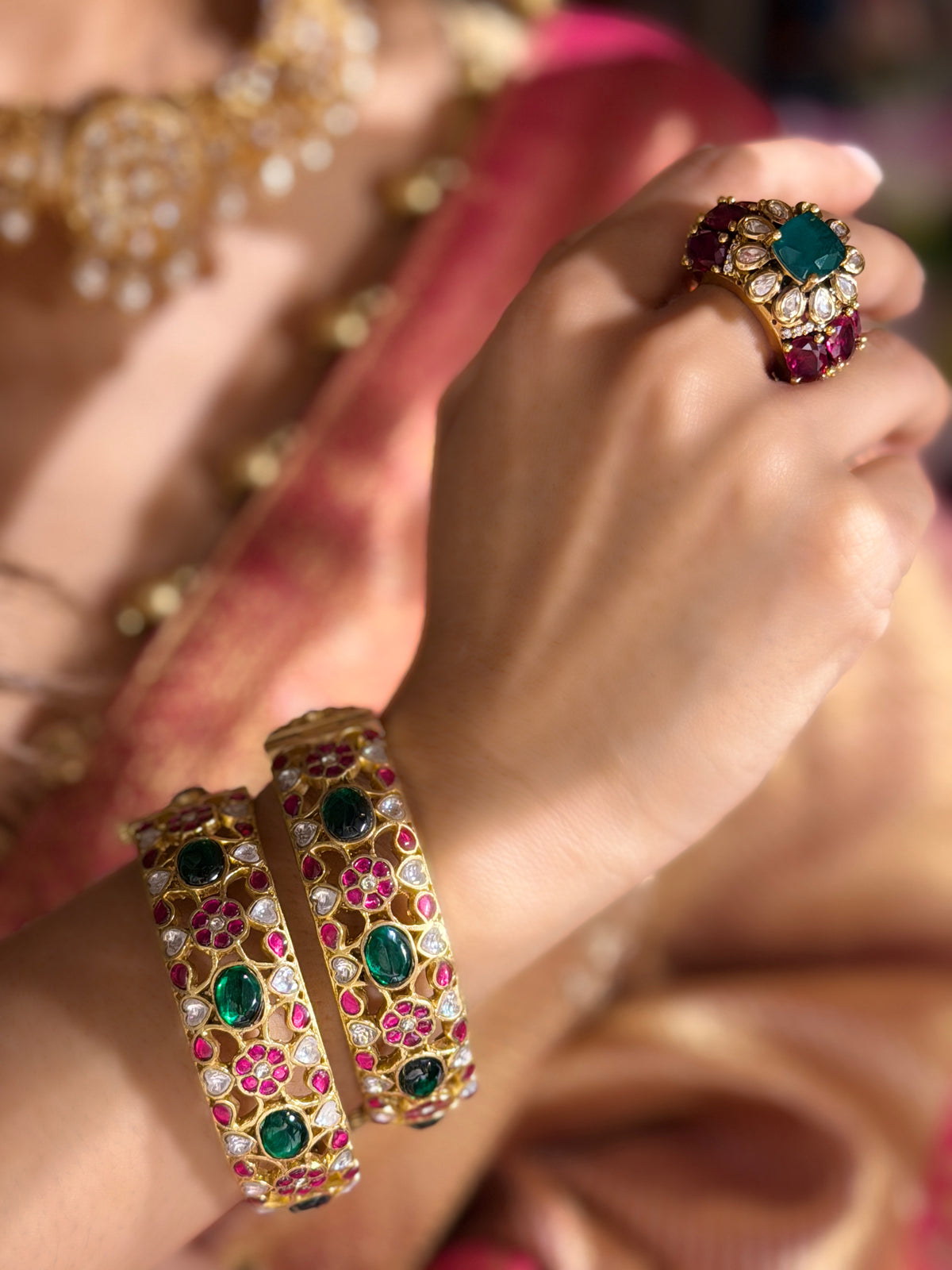 Niharika Kundan Jadau Bangle - Emerald