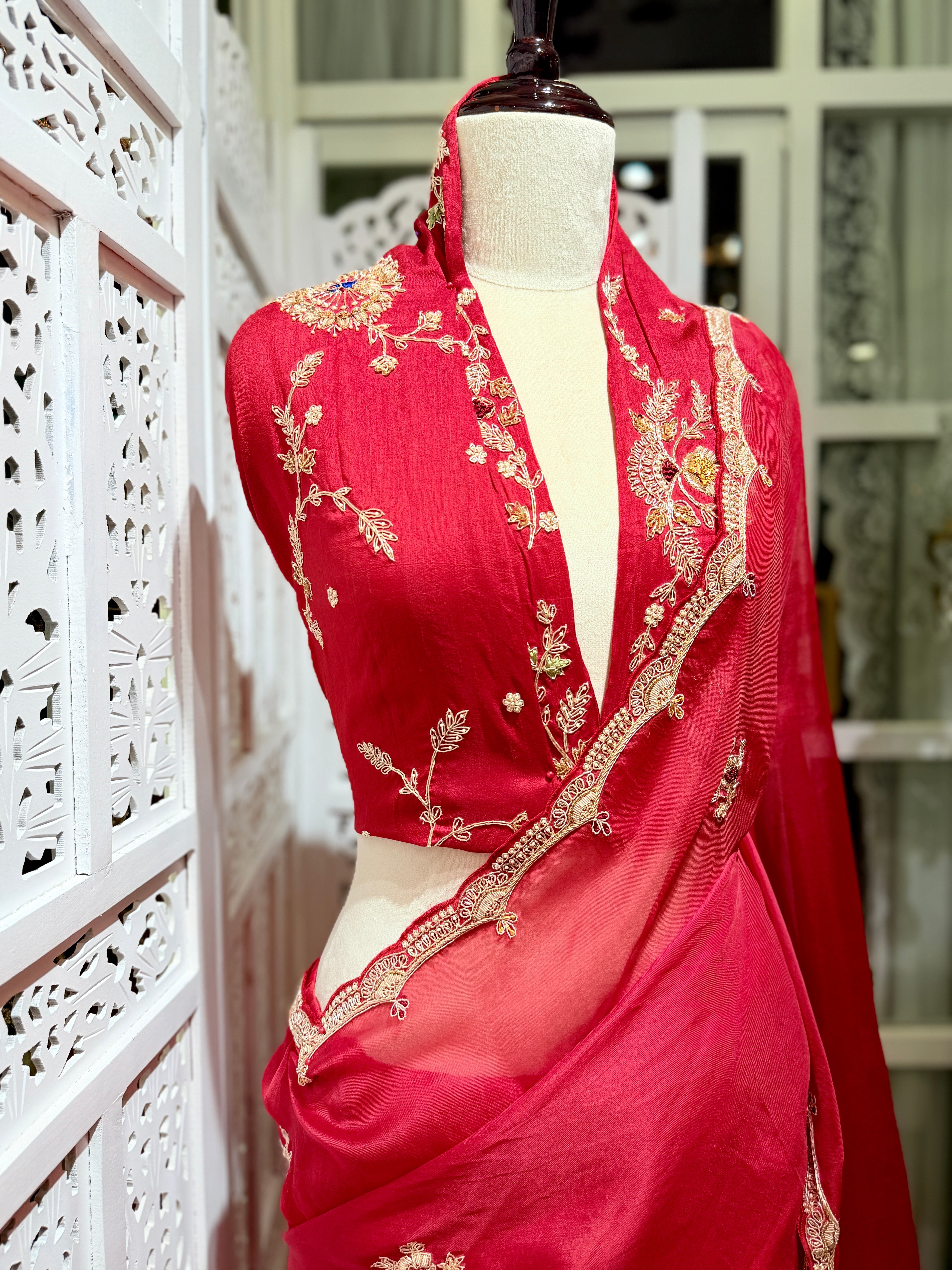 Laal Ishq zardosi kora Banarasi saree