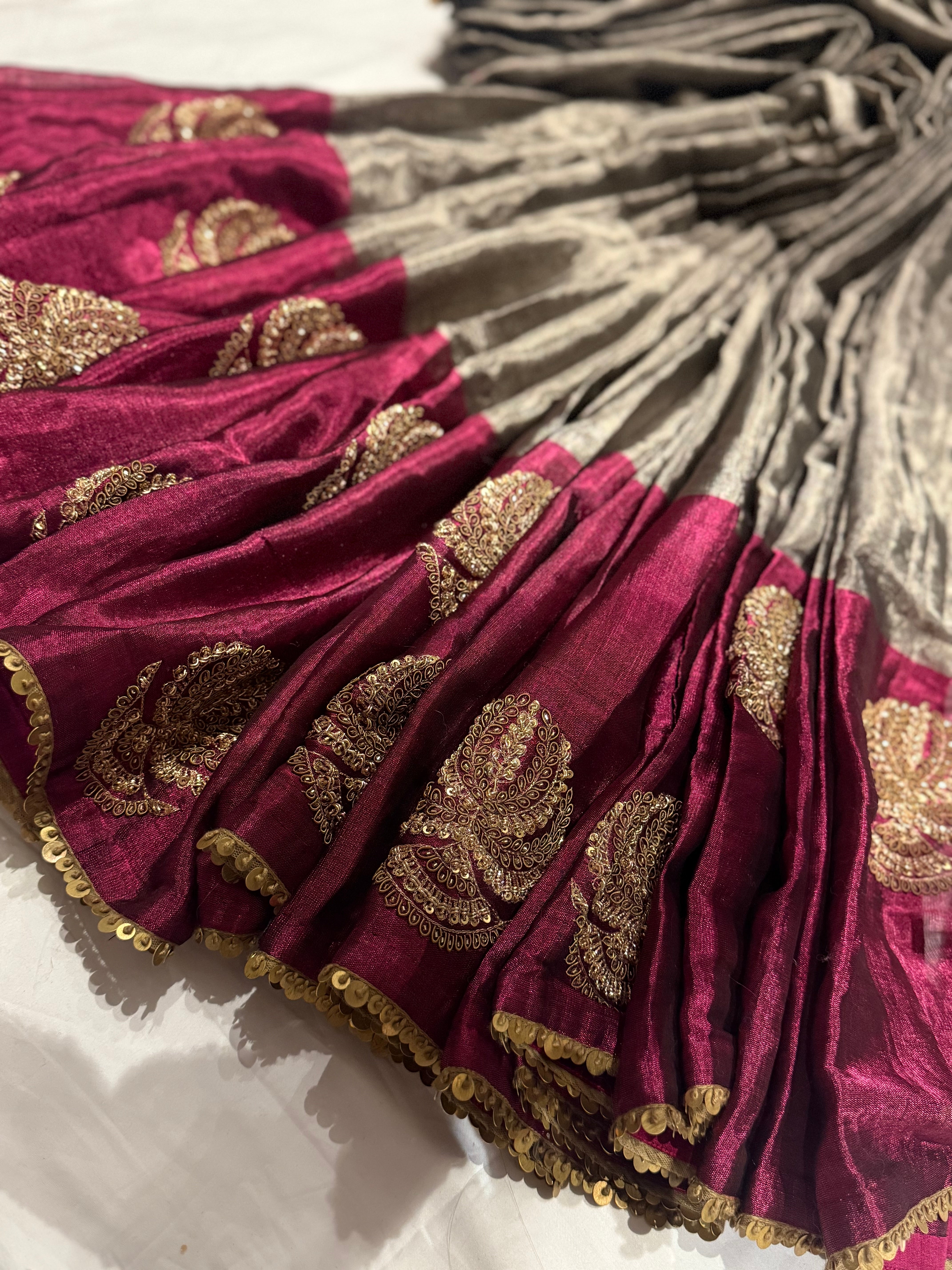 Tissue zardosi half work saree