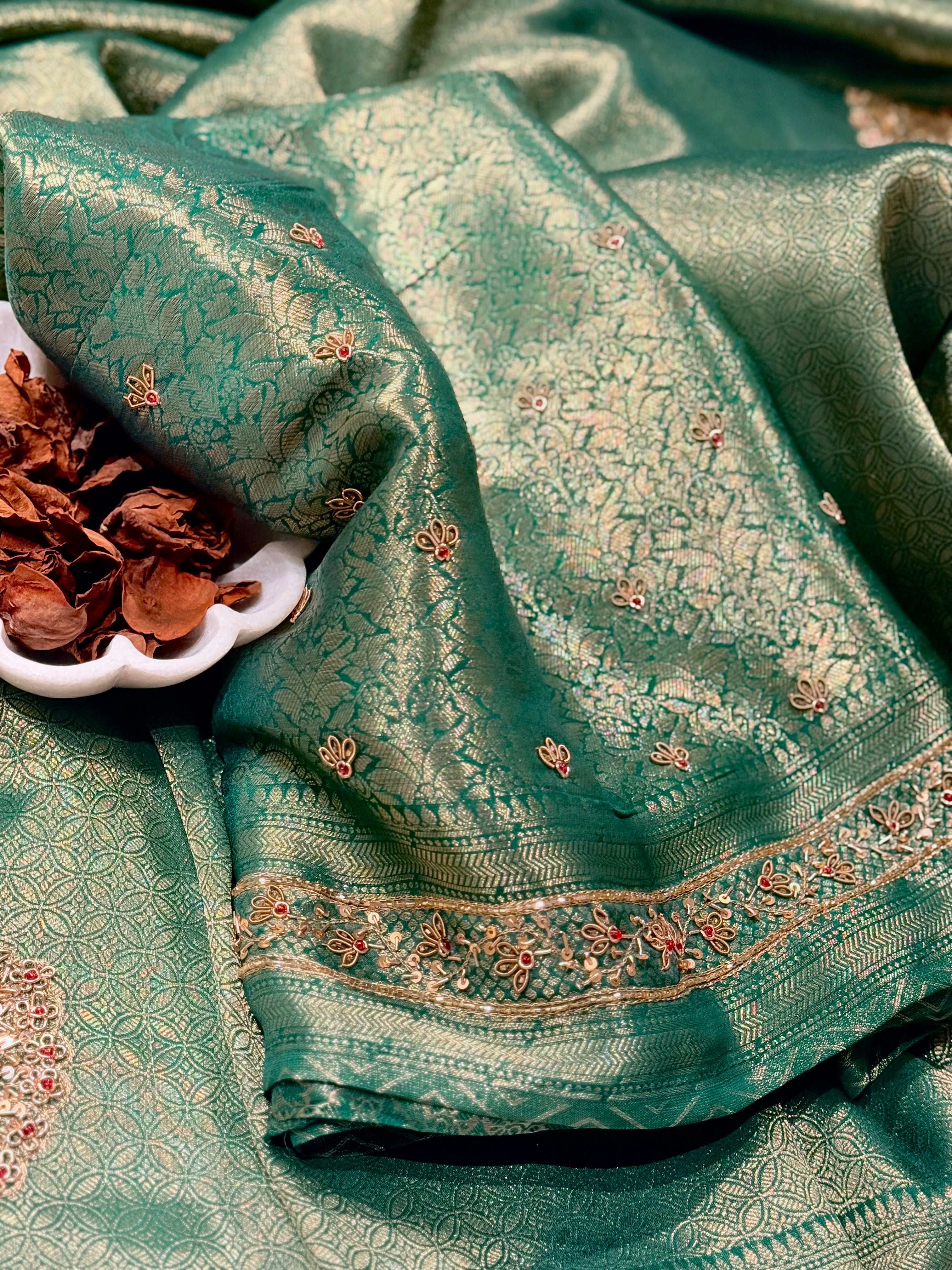 Zardosi peacock motif brocade silk saree