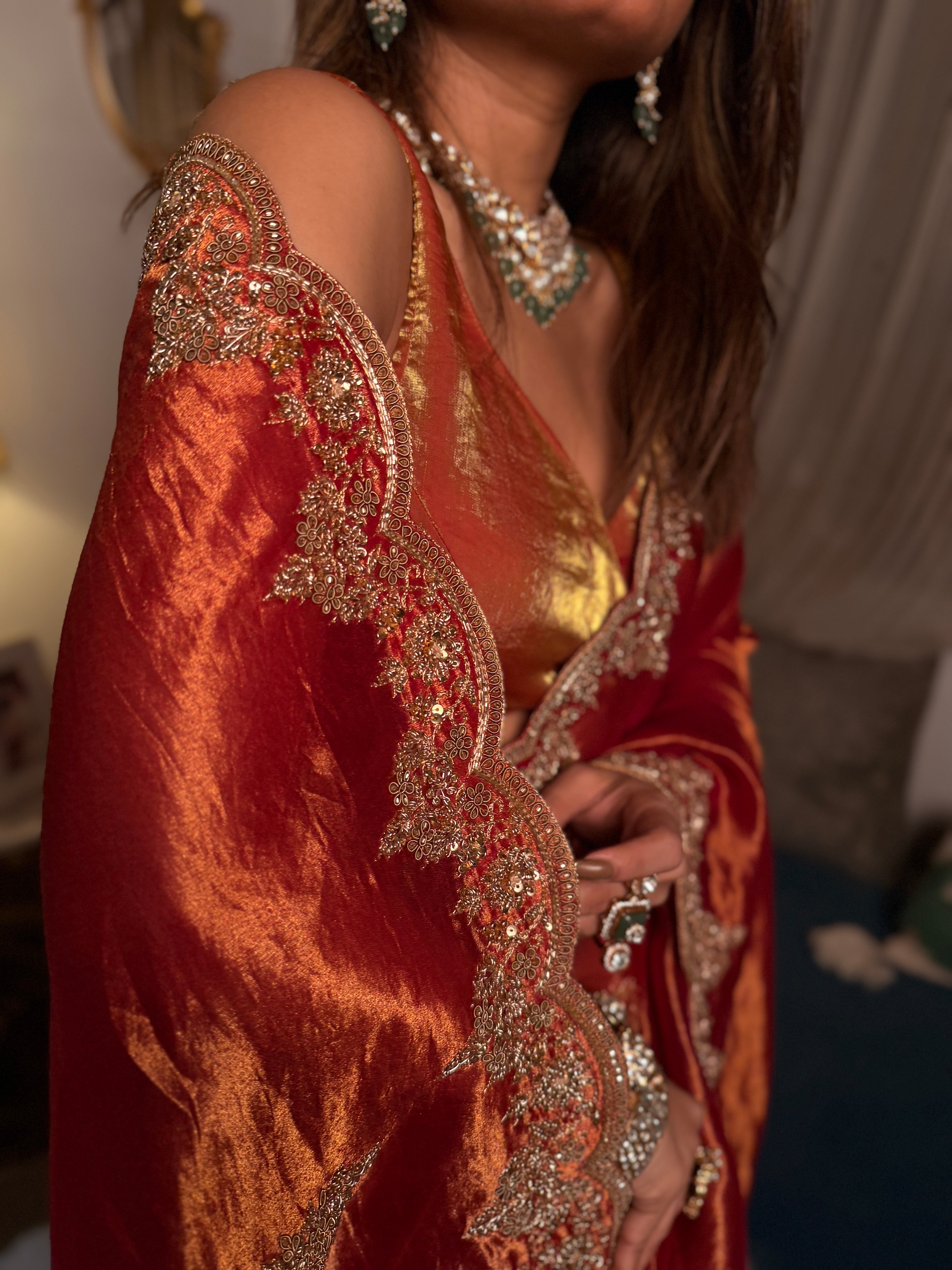 Tissue Golden Rust Saree