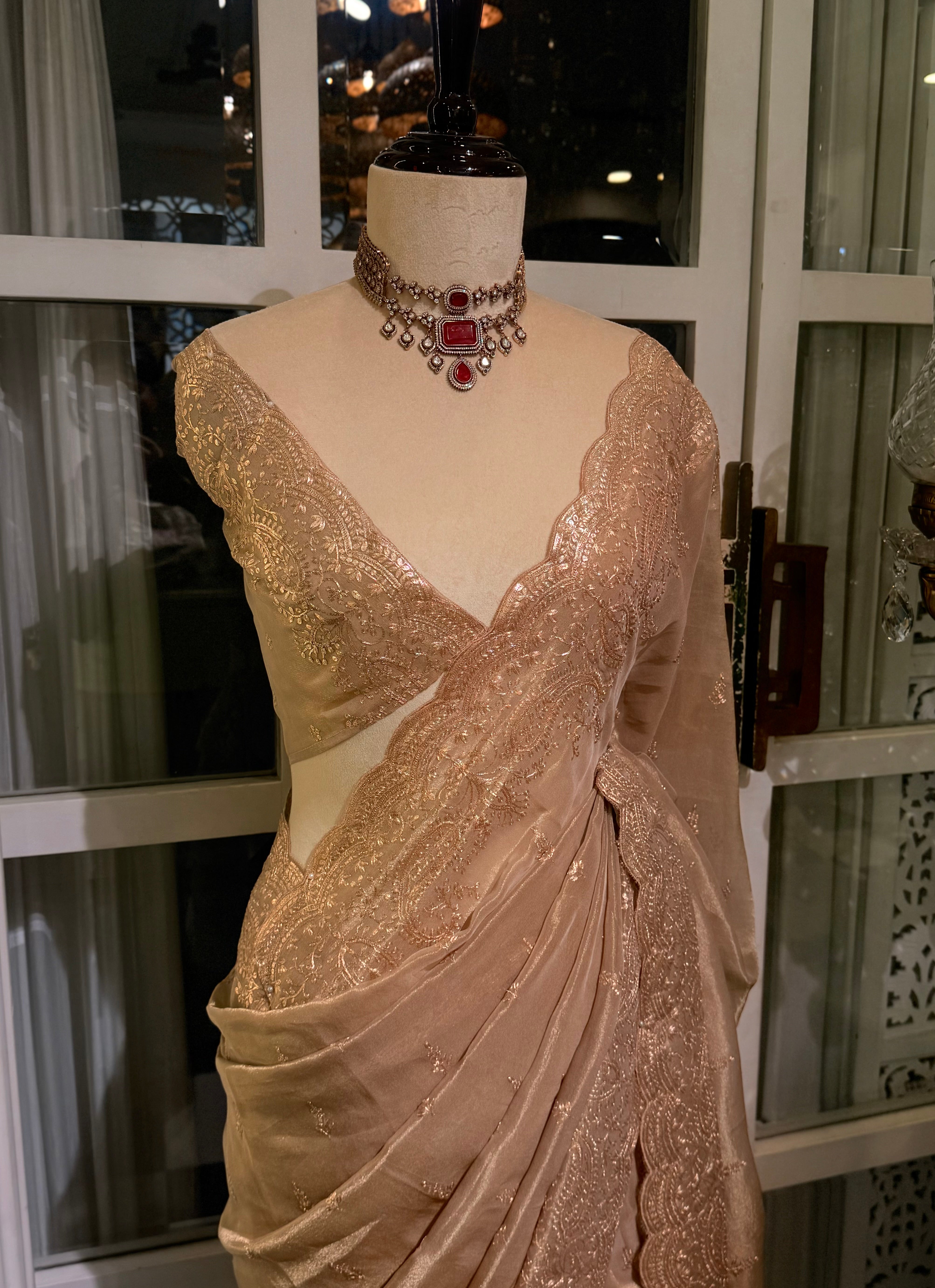 Sheen Pita  Zari work Pure Organza saree