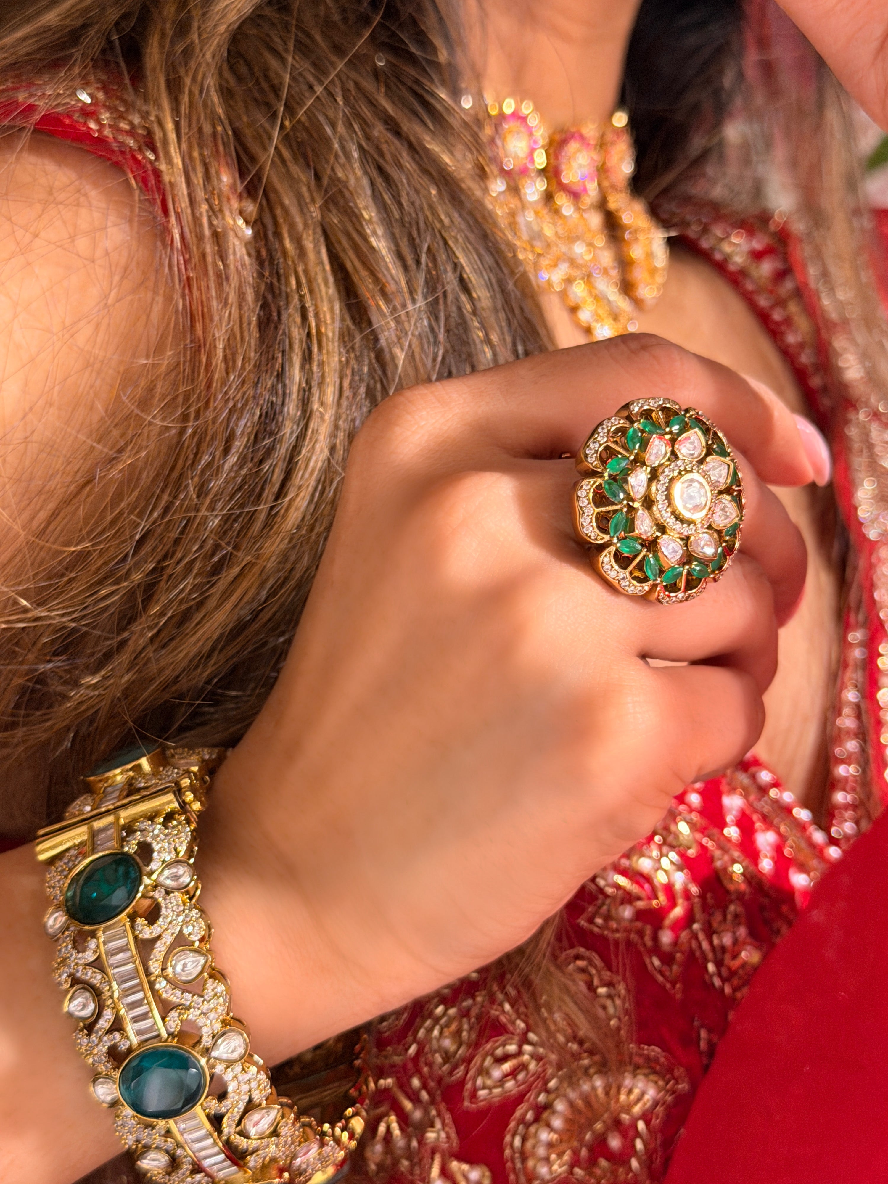 Emerald Polki Statement Ring