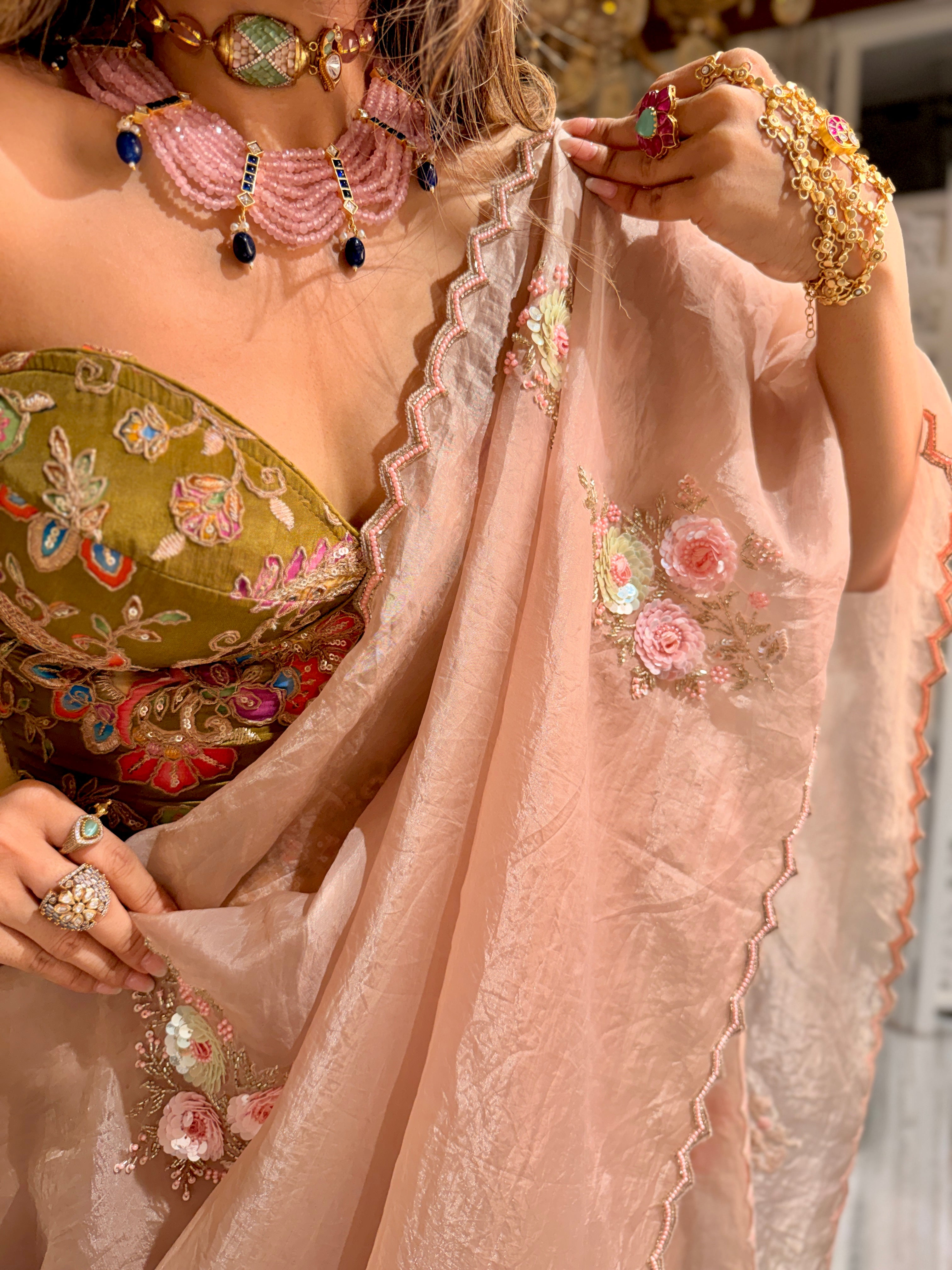 Rosé Bloom Garden Saree