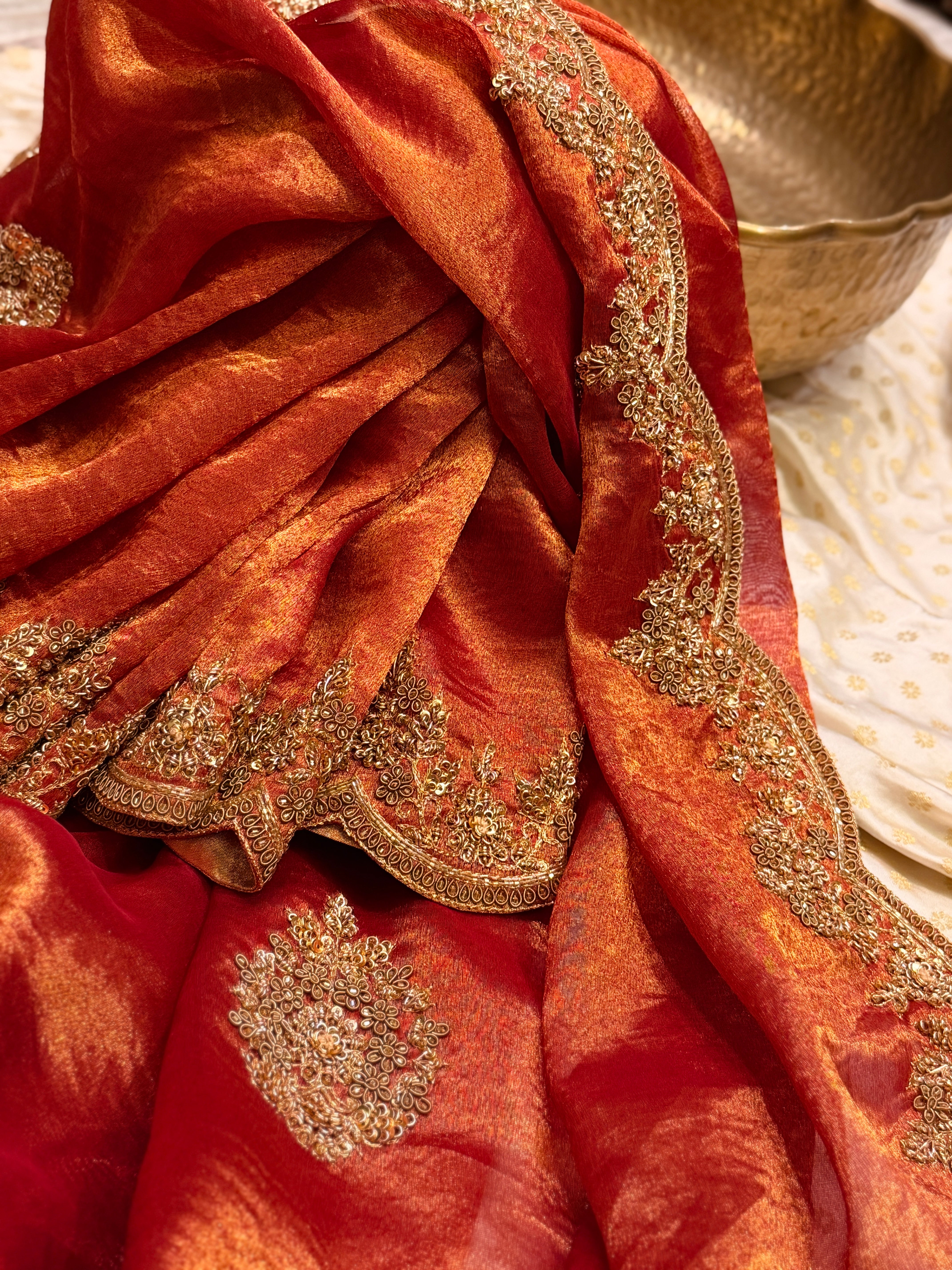 Tissue Golden Rust Saree