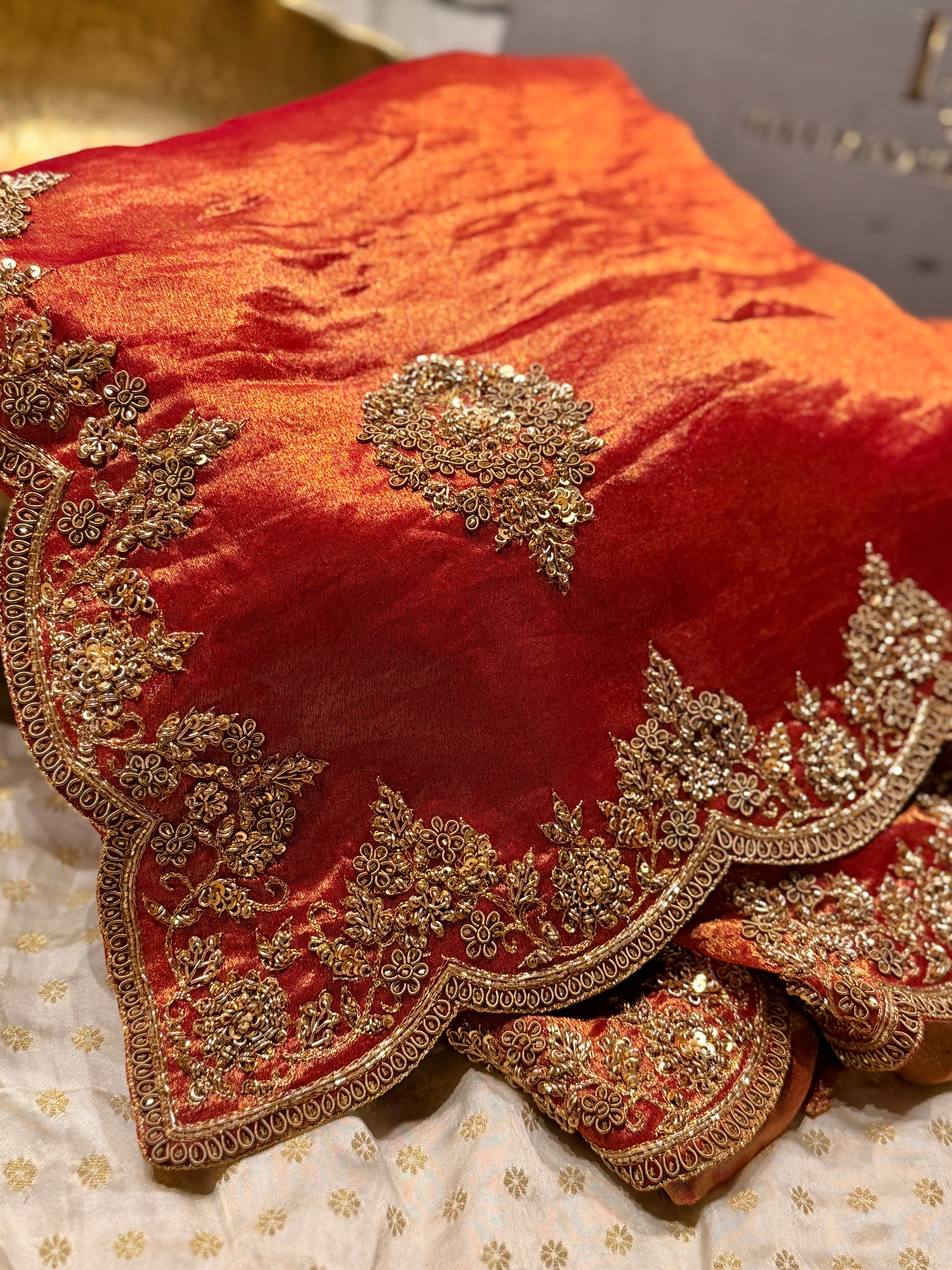 Tissue Golden Rust Saree