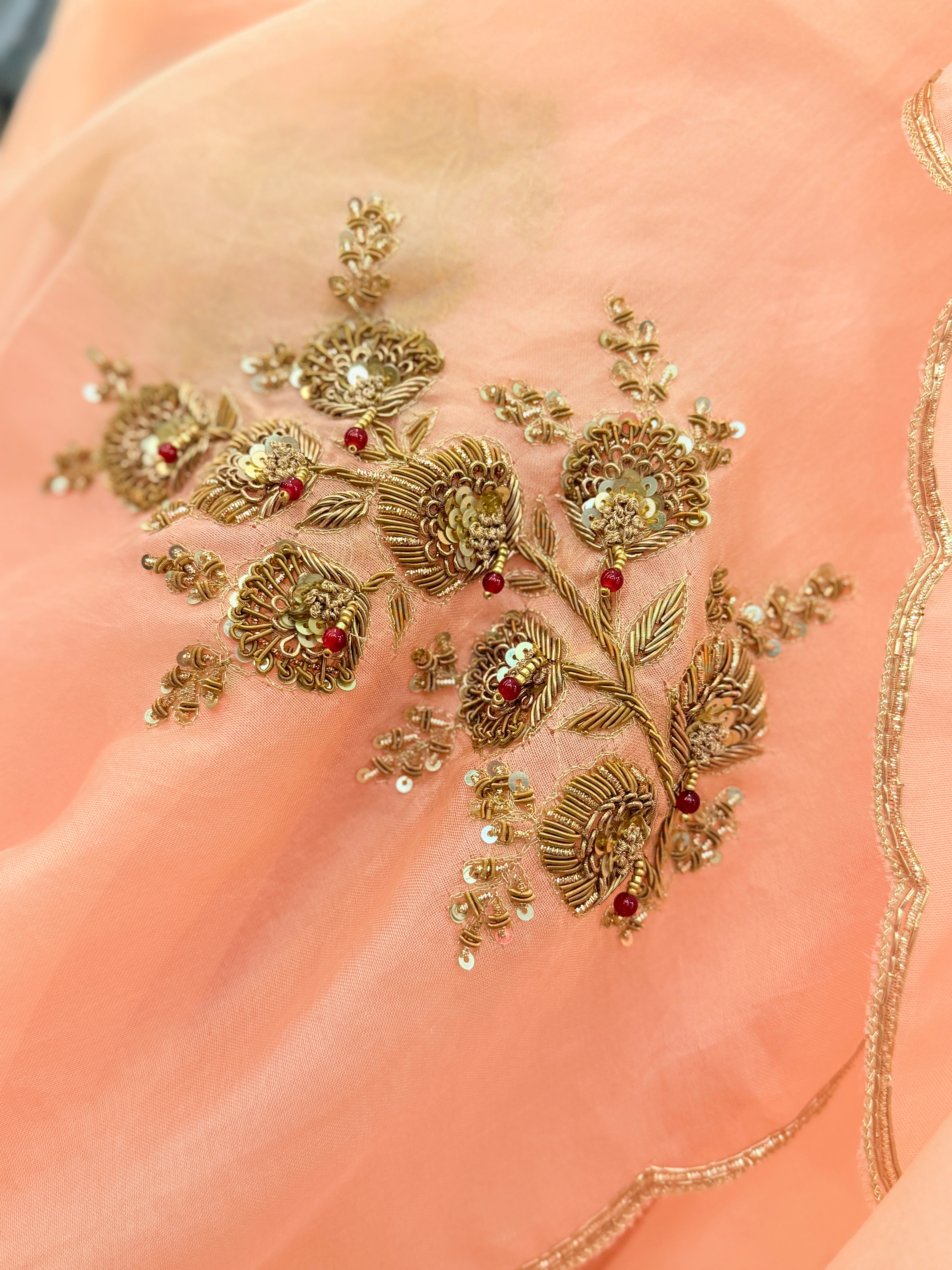 Sheer Blush pink latkan Zardosi work Banarasi kora silk Designer saree