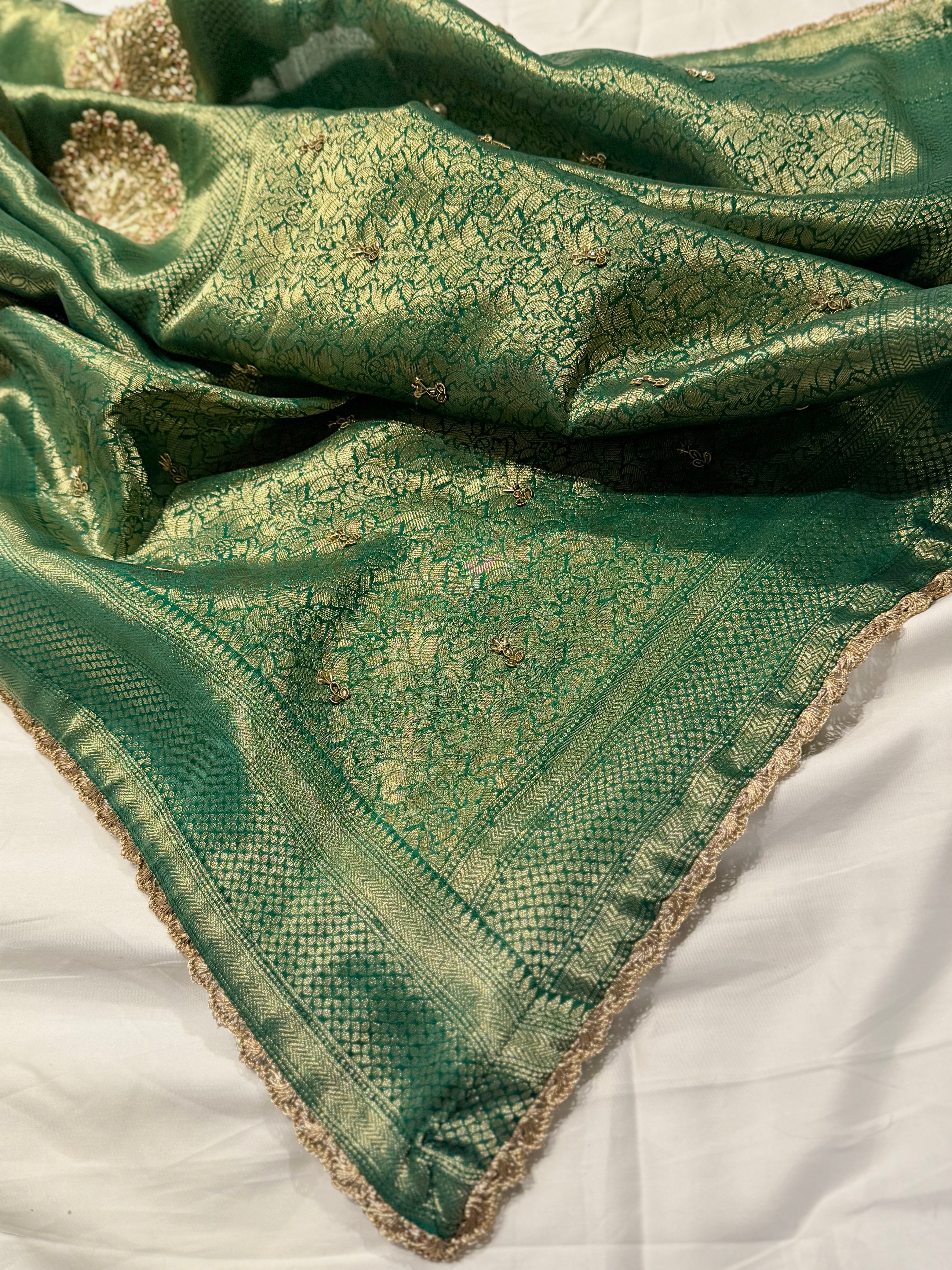 Zardosi peacock motif brocade silk saree