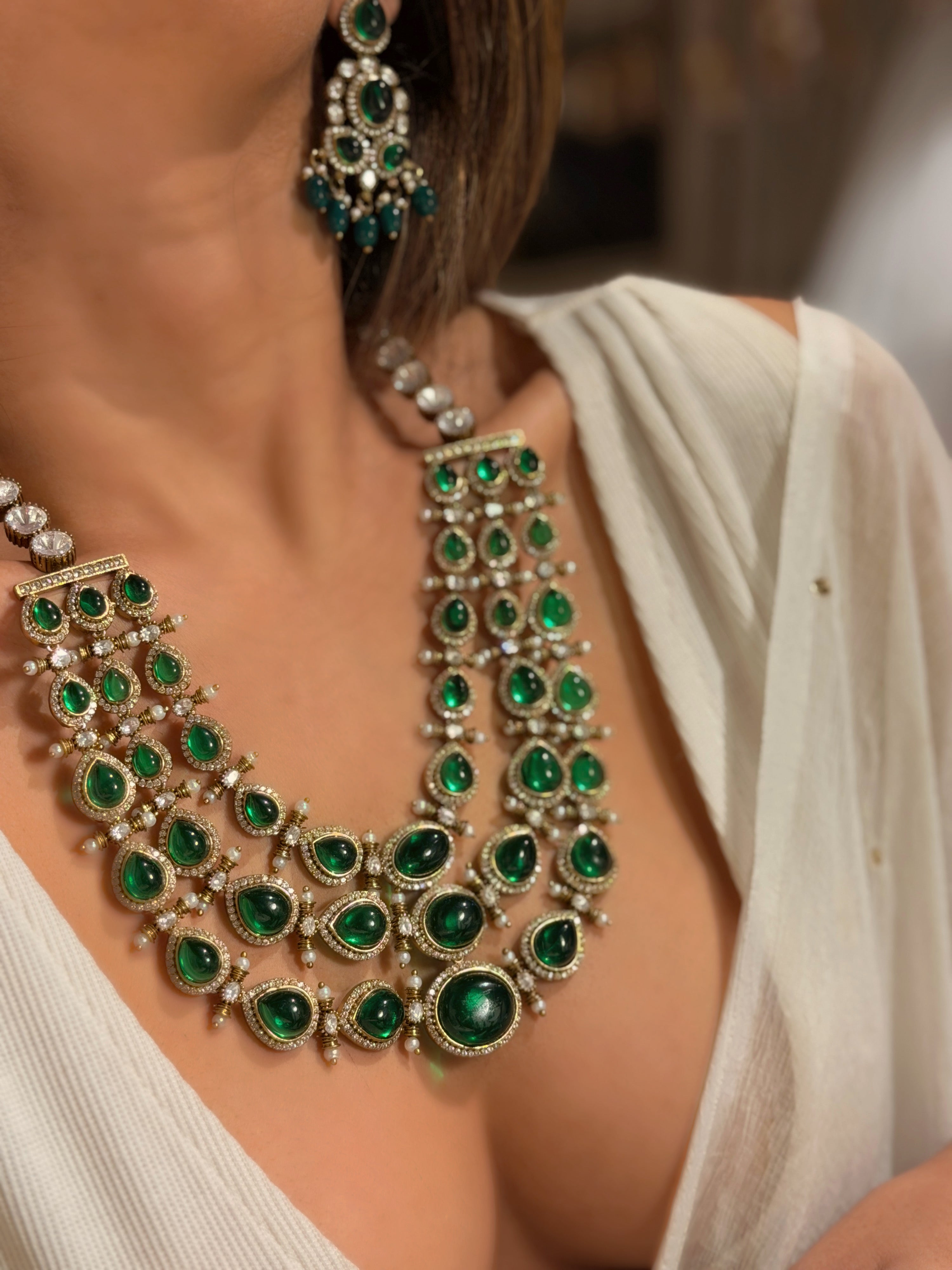 Triple strand Emerald Necklace